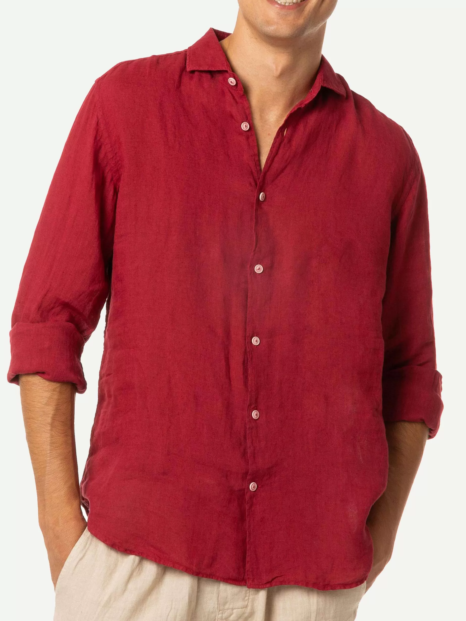 Best Camicia da uomo Pamplona in lino bordeaux Uomo Camicie