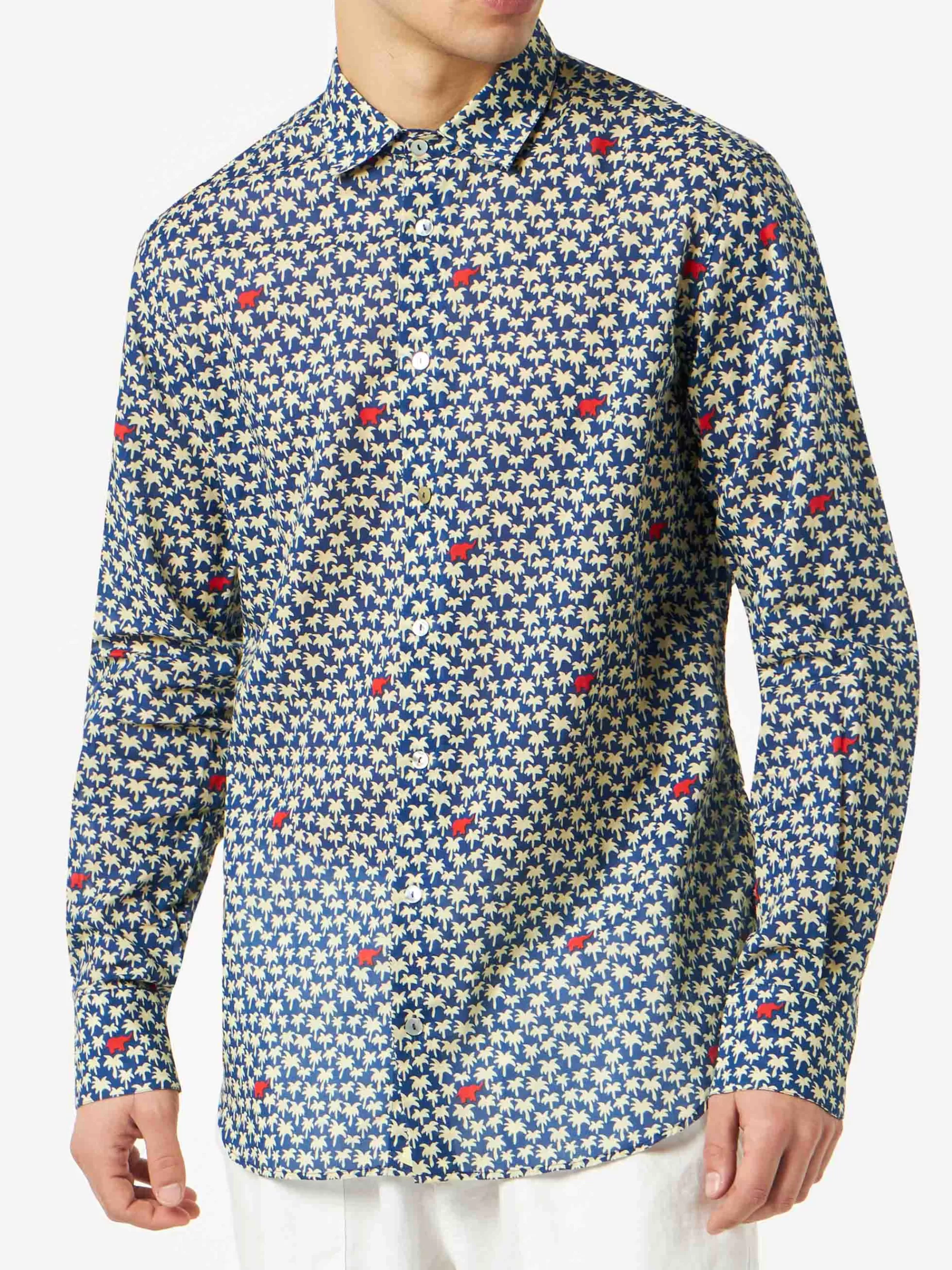 Online Camicia da uomo Sikelia in mussola di cotone con stampa palme Uomo Camicie