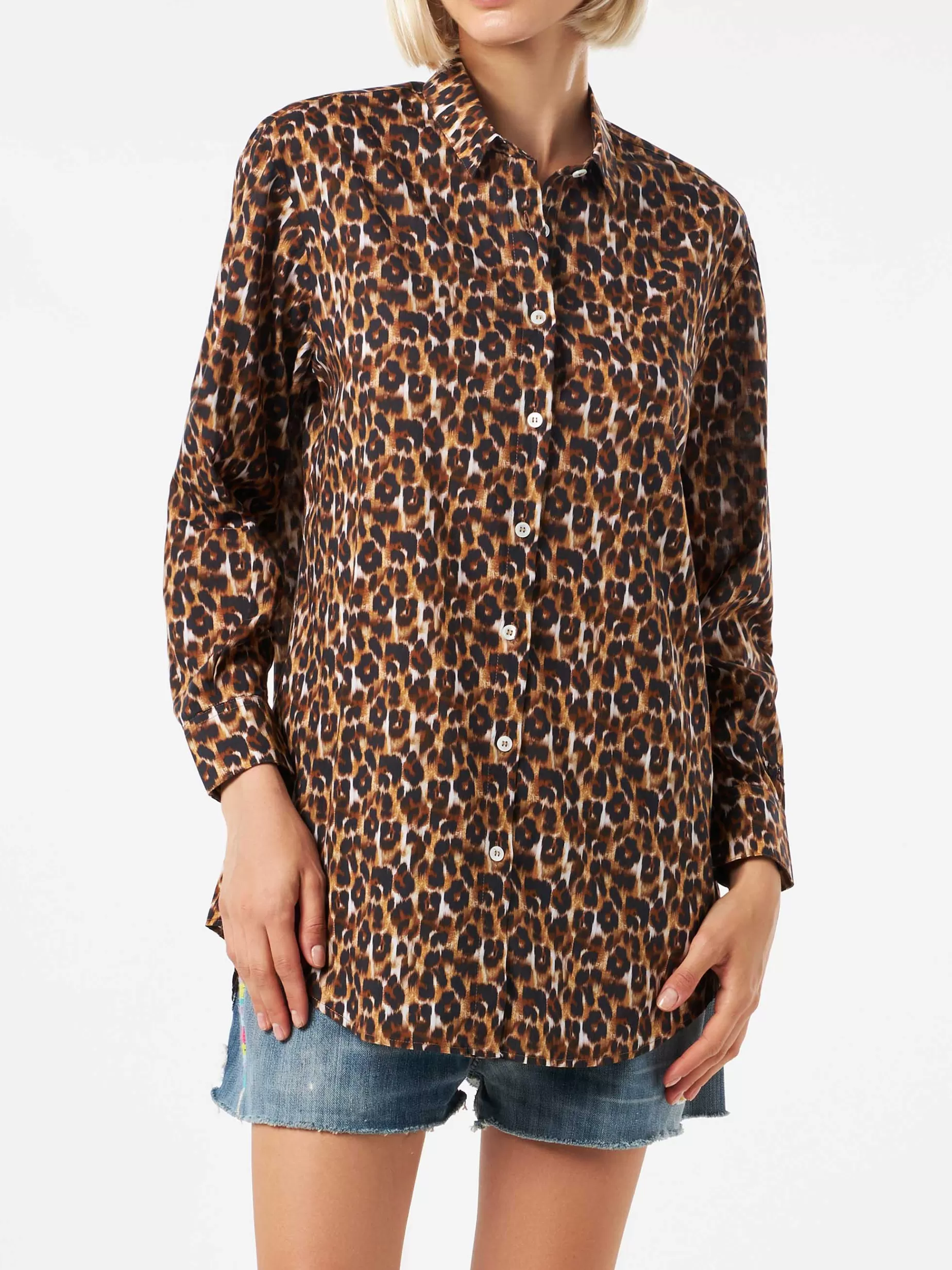 Clearance Camicia in cotone stampa leopardo con ricamo Donna Camicie E Top