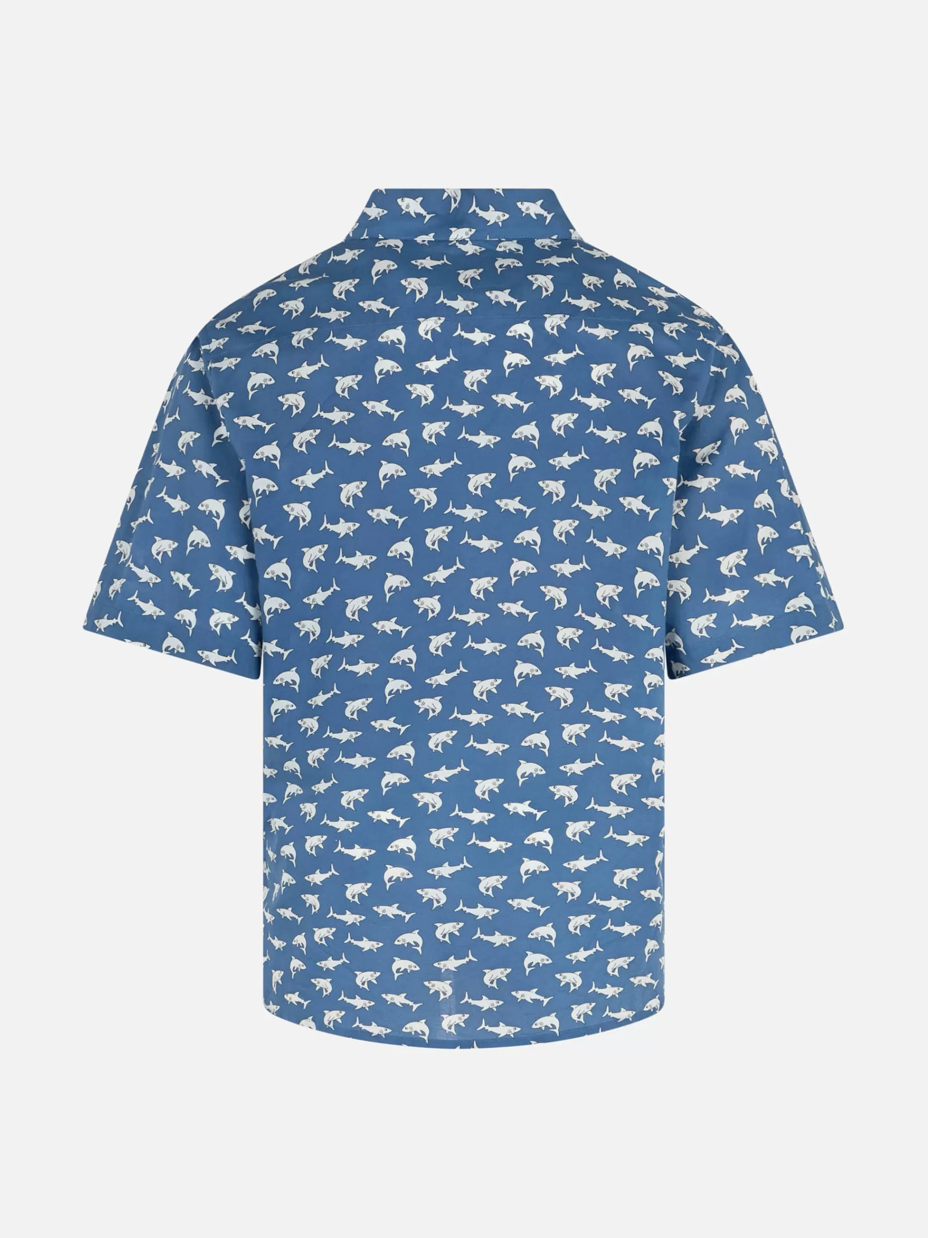 Discount Camicia in mussola di cotone Blue Boy Sharouk con stampa squalo Bambino Polo E Camicie