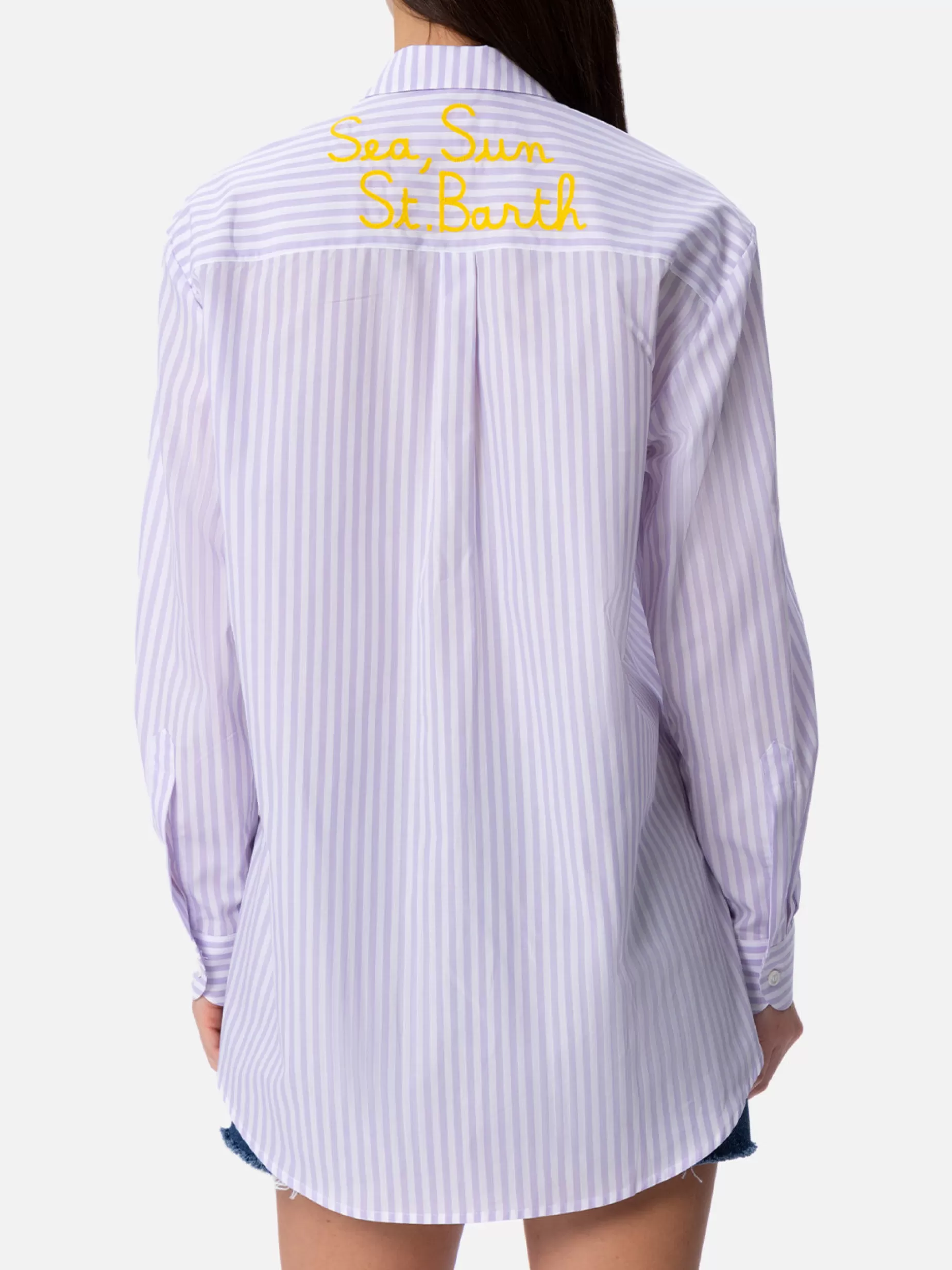 Outlet Camicia over da donna Brigitte in cotone stampa righe Donna Camicie E Top