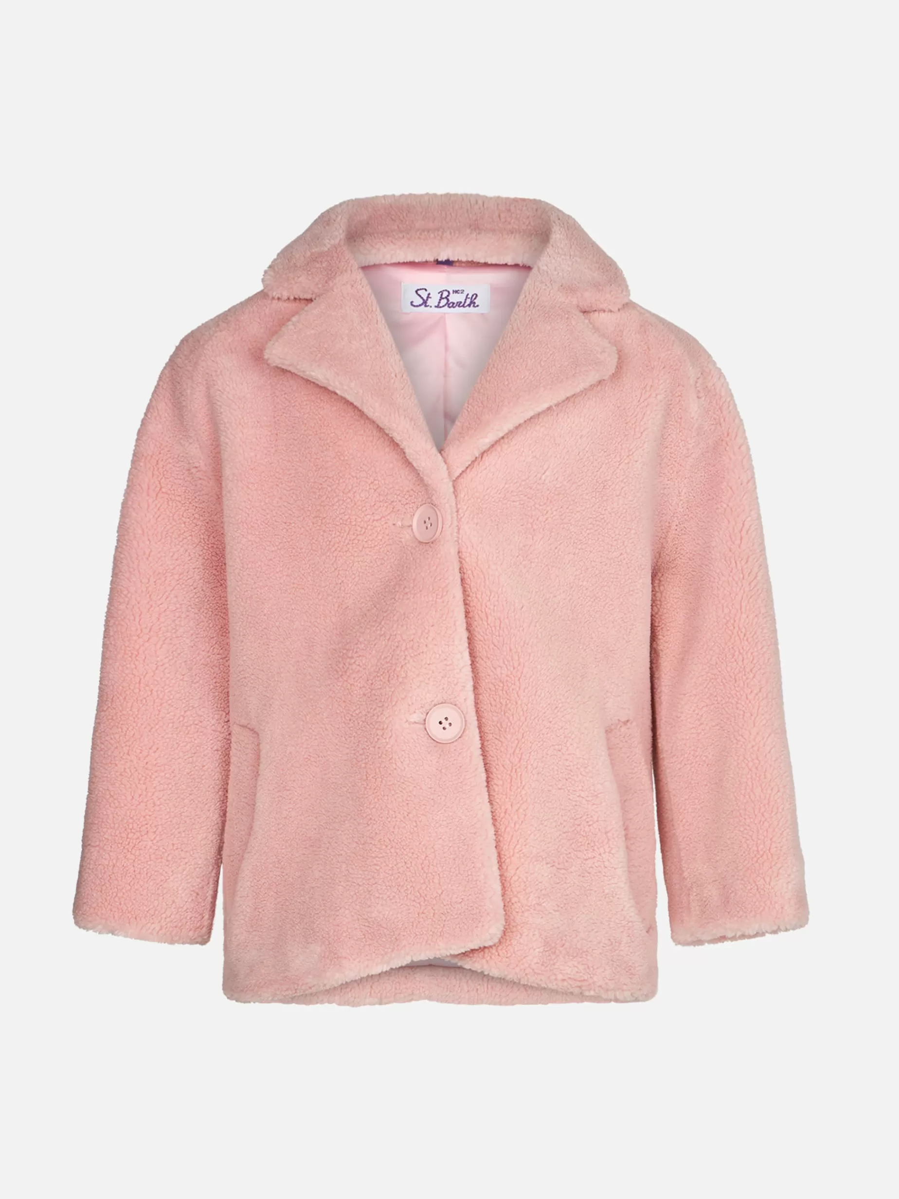 Hot Cappotto da bambina in tessuto teddy rosa Capispalla