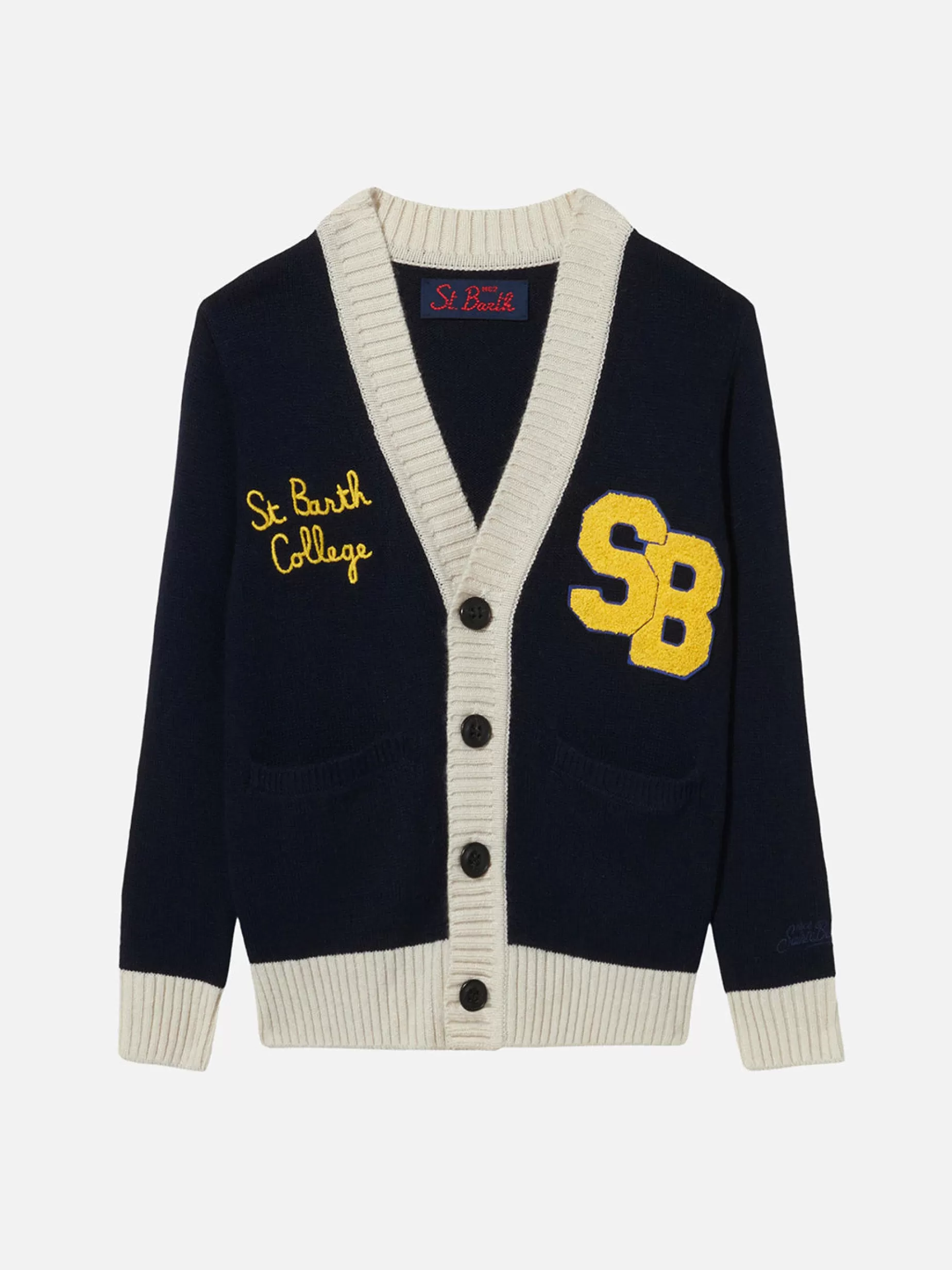 Discount Cardigan da bambino in maglia con patch e ricami St. Barth College Bambino Maglieria | Maglieria