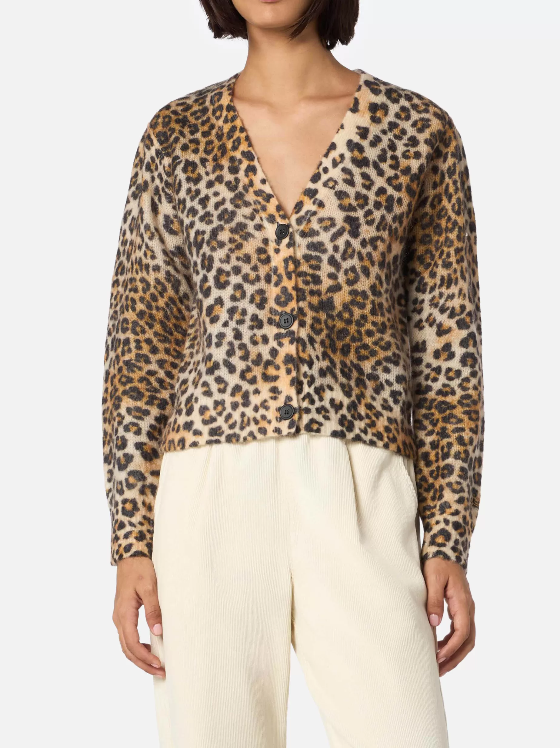 Store Cardigan da donna Lyza leopardo sabbia Donna Maglieria