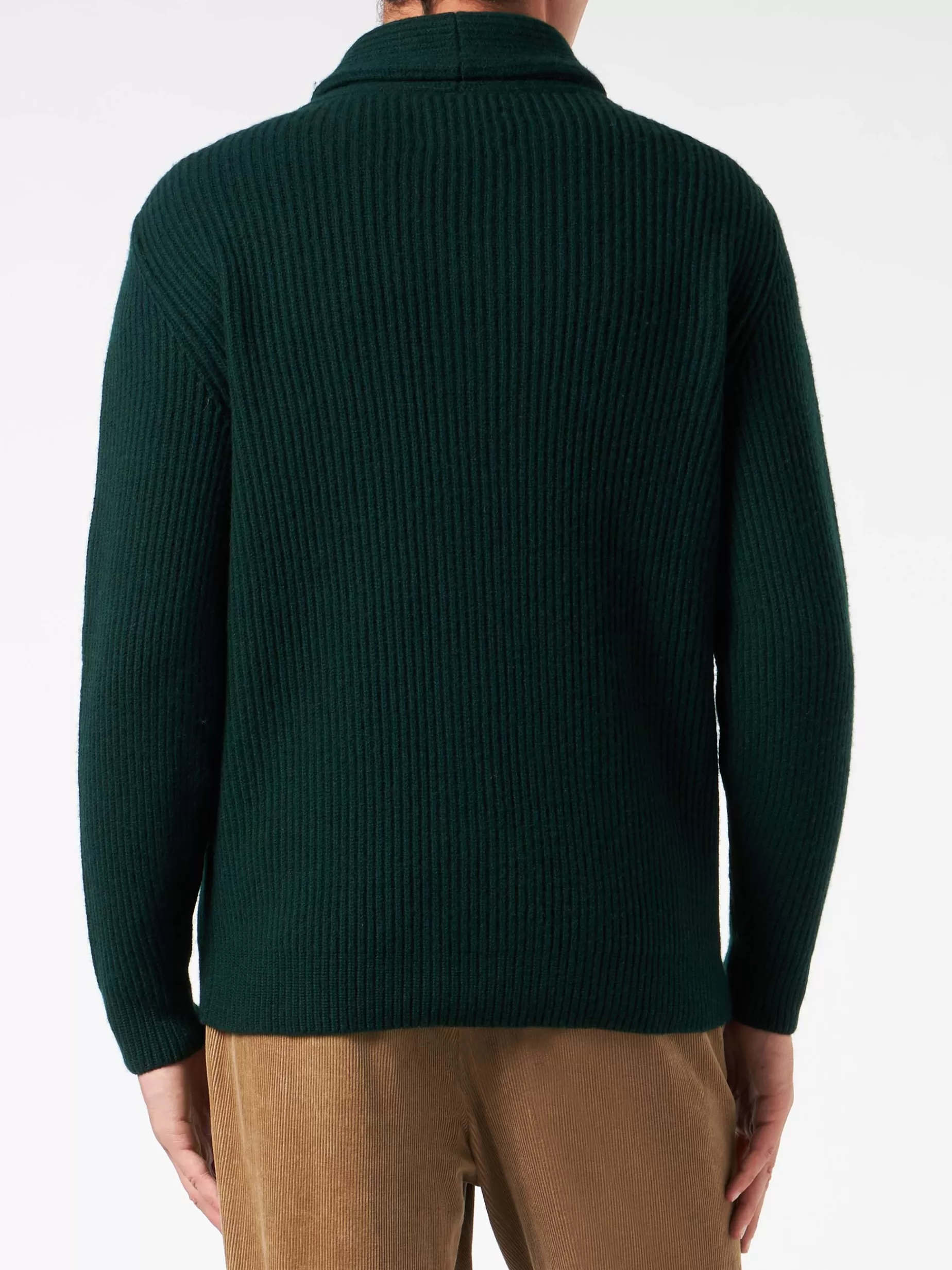 Best Cardigan da uomo a costine verde collo a scialle con tasche e toppa Uomo Maglieria