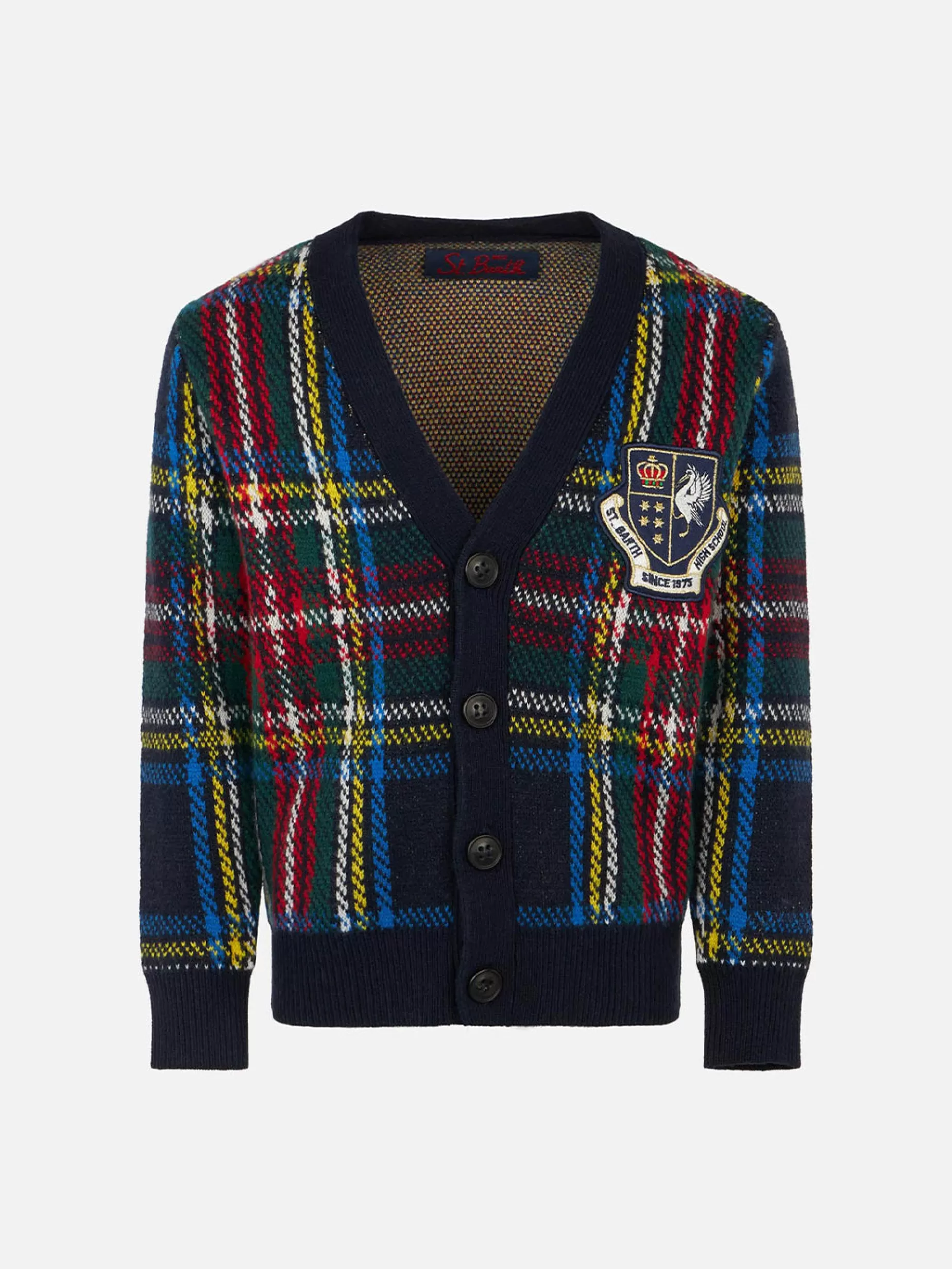 Flash Sale Cardigan in maglia tartan con patch Bambino Maglieria