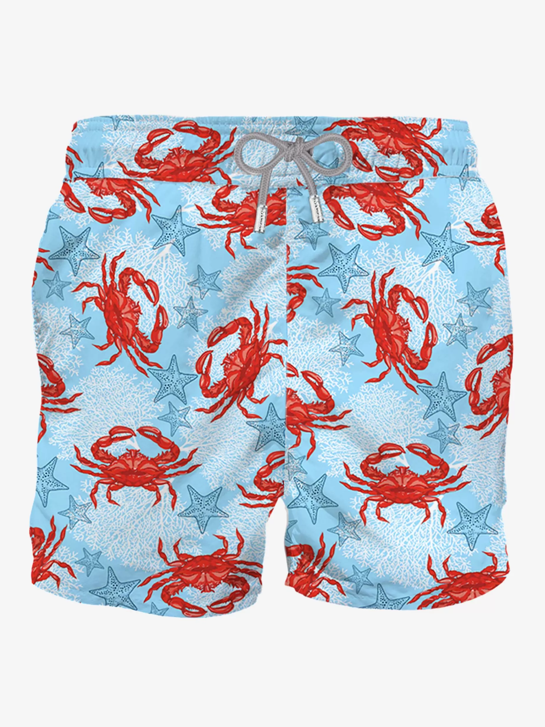 Sale Costume da bagno azzurro di media lunghezza con stampa granchio Uomo Costumi Mare Stampati | Tessuto Mano Pesca