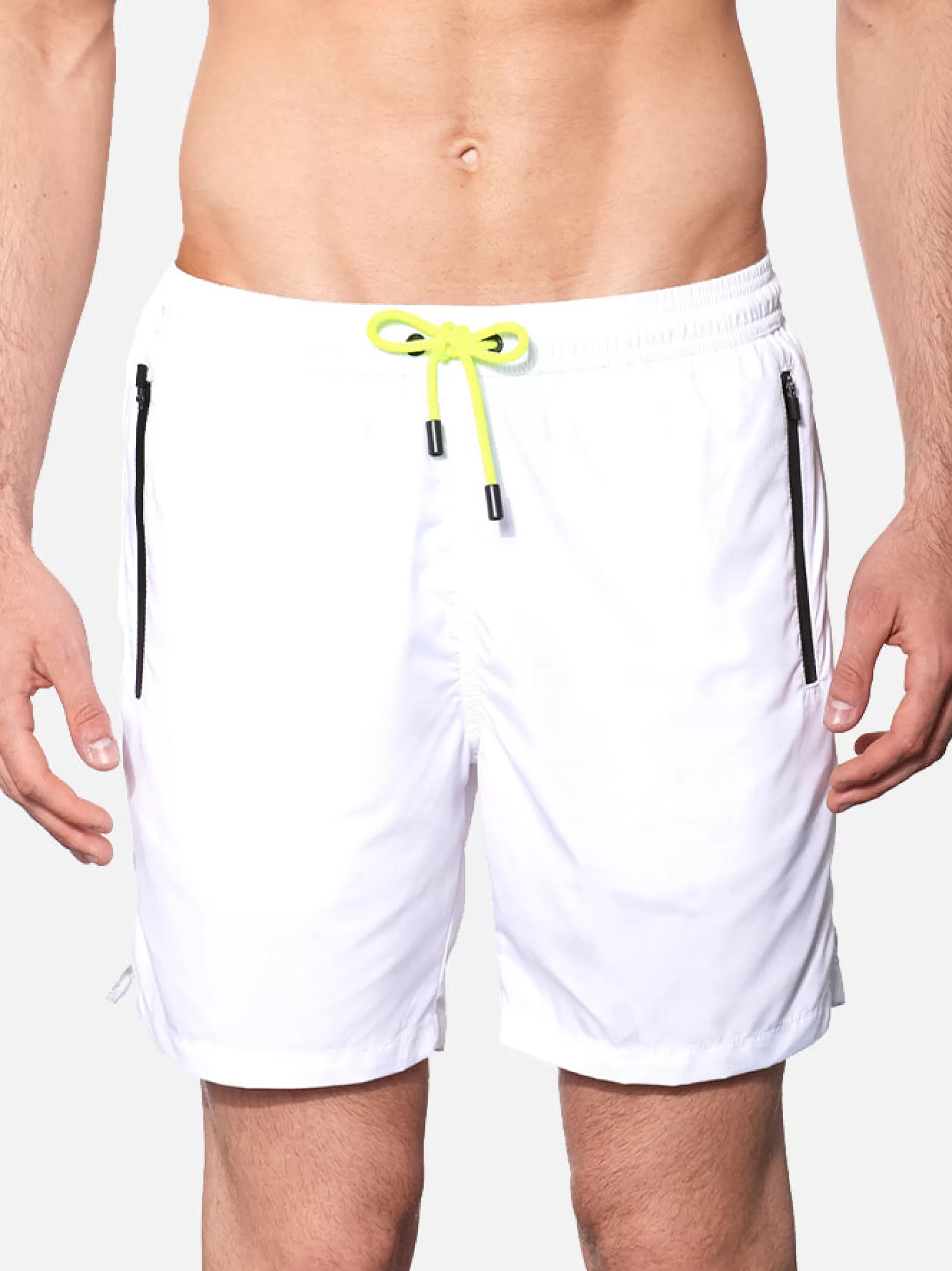 New Costume da bagno con zip in tessuto leggero bianco Uomo Tessuto Leggero