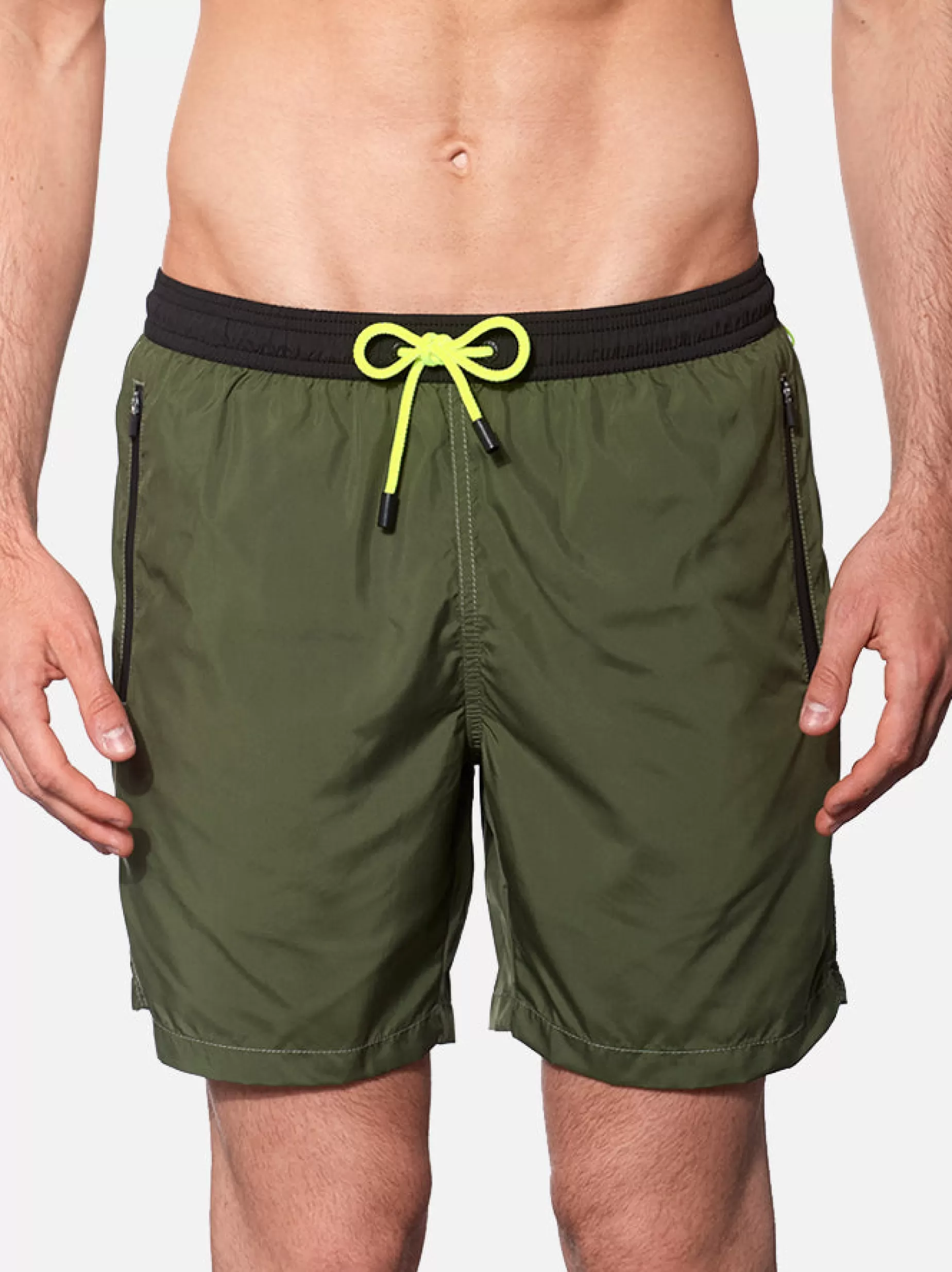 Cheap Costume da bagno con zip in tessuto leggero verde scuro Uomo Tessuto Leggero