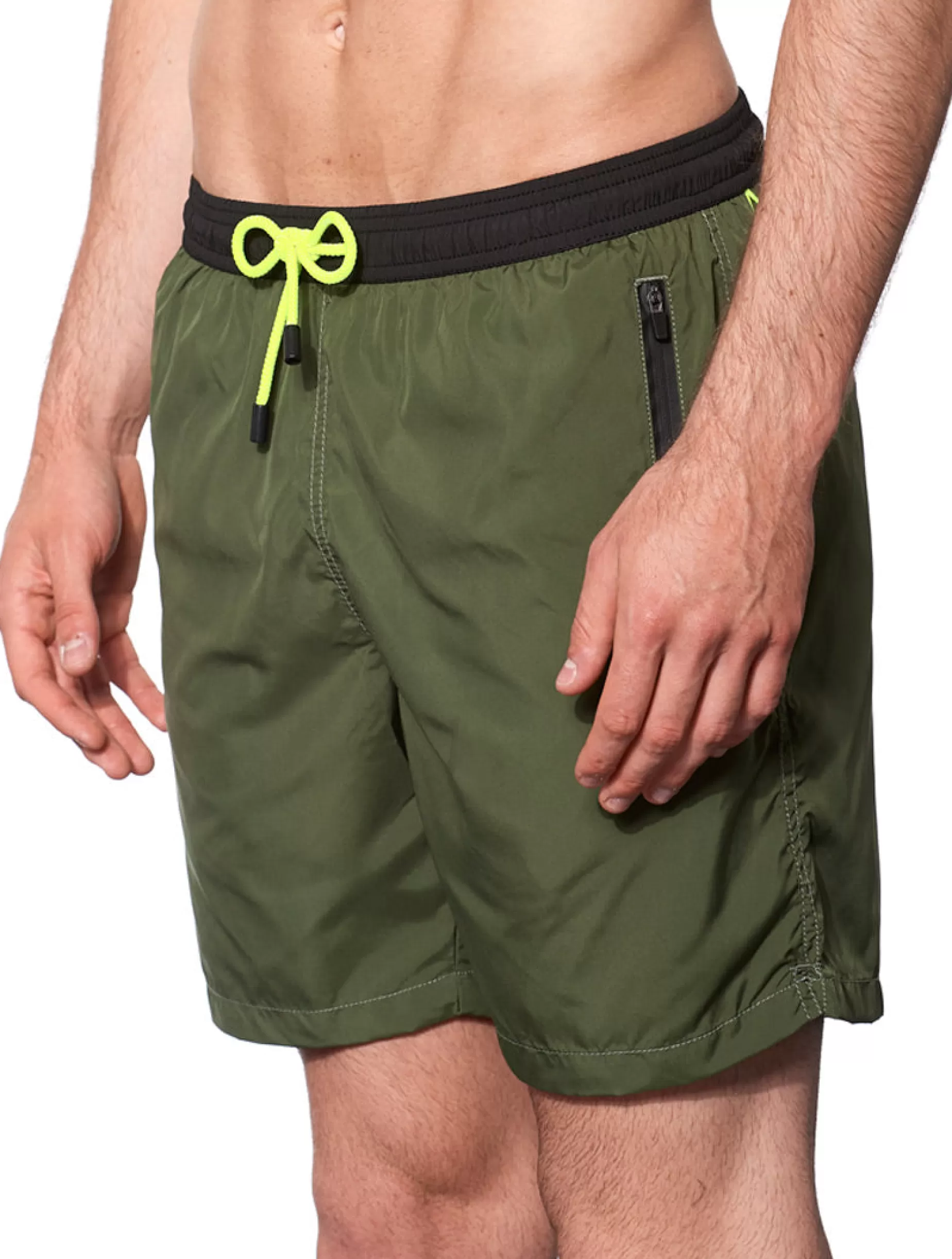 Cheap Costume da bagno con zip in tessuto leggero verde scuro Uomo Tessuto Leggero