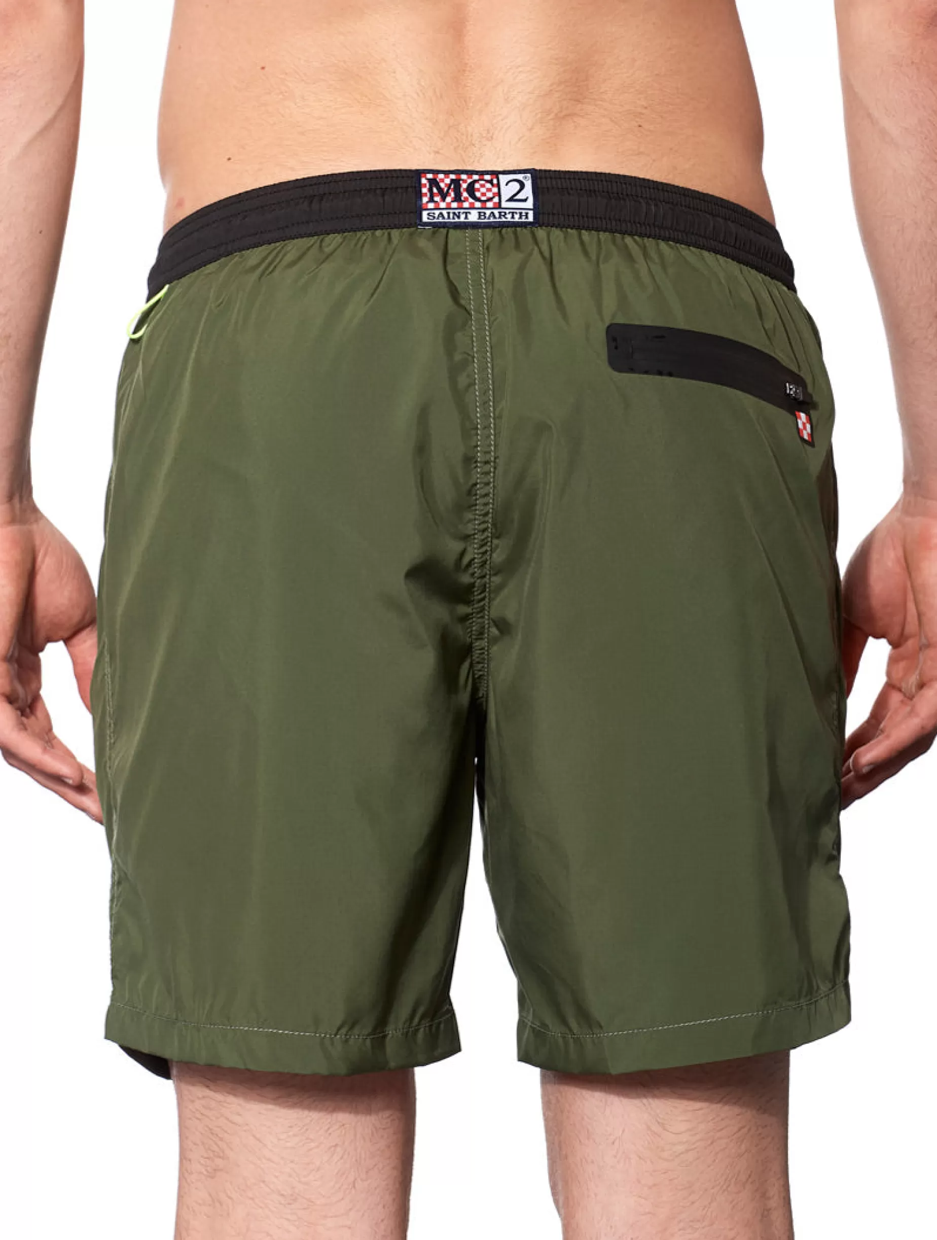 Cheap Costume da bagno con zip in tessuto leggero verde scuro Uomo Tessuto Leggero