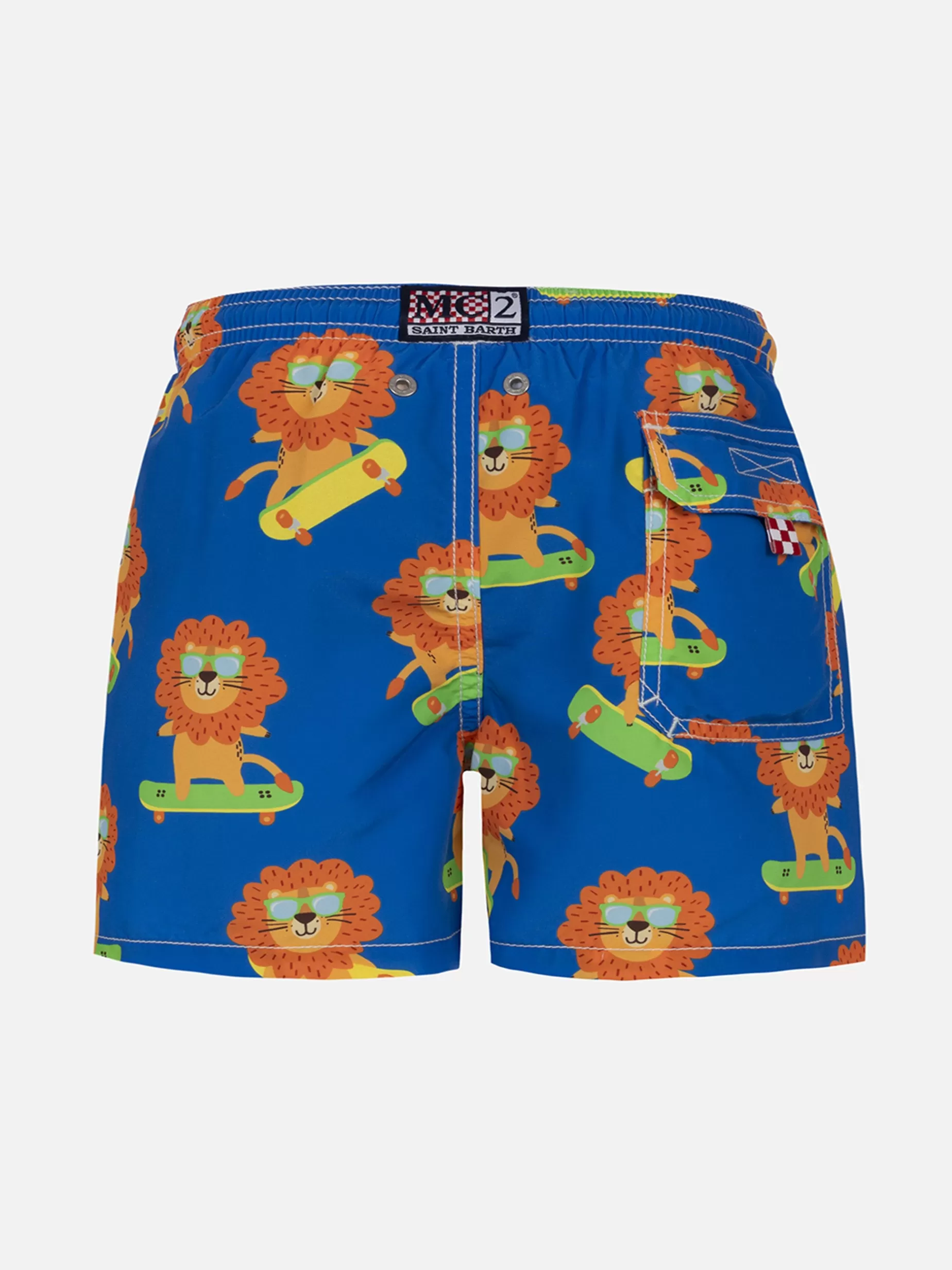 Best Sale Costume da bagno da bambino di media lunghezza in jeans con stampa leo da pattinaggio Uomo Costumi Mare Stampati | Tessuto Mano Pesca