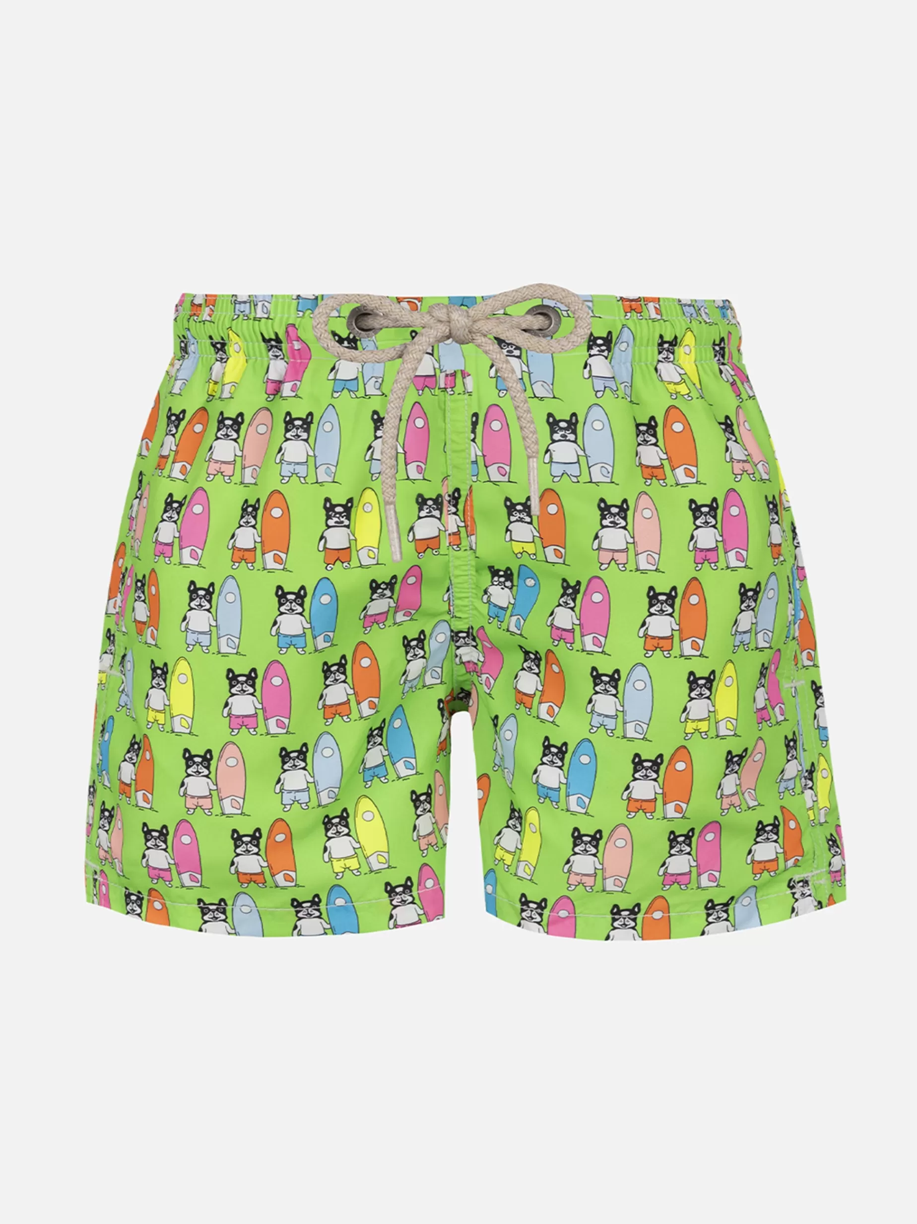 Best Sale Costume da bagno da bambino in tessuto leggero Jean Lighting con stampa di cani surfisti Bambino Costumi Mare Stampati | Tessuto Leggero