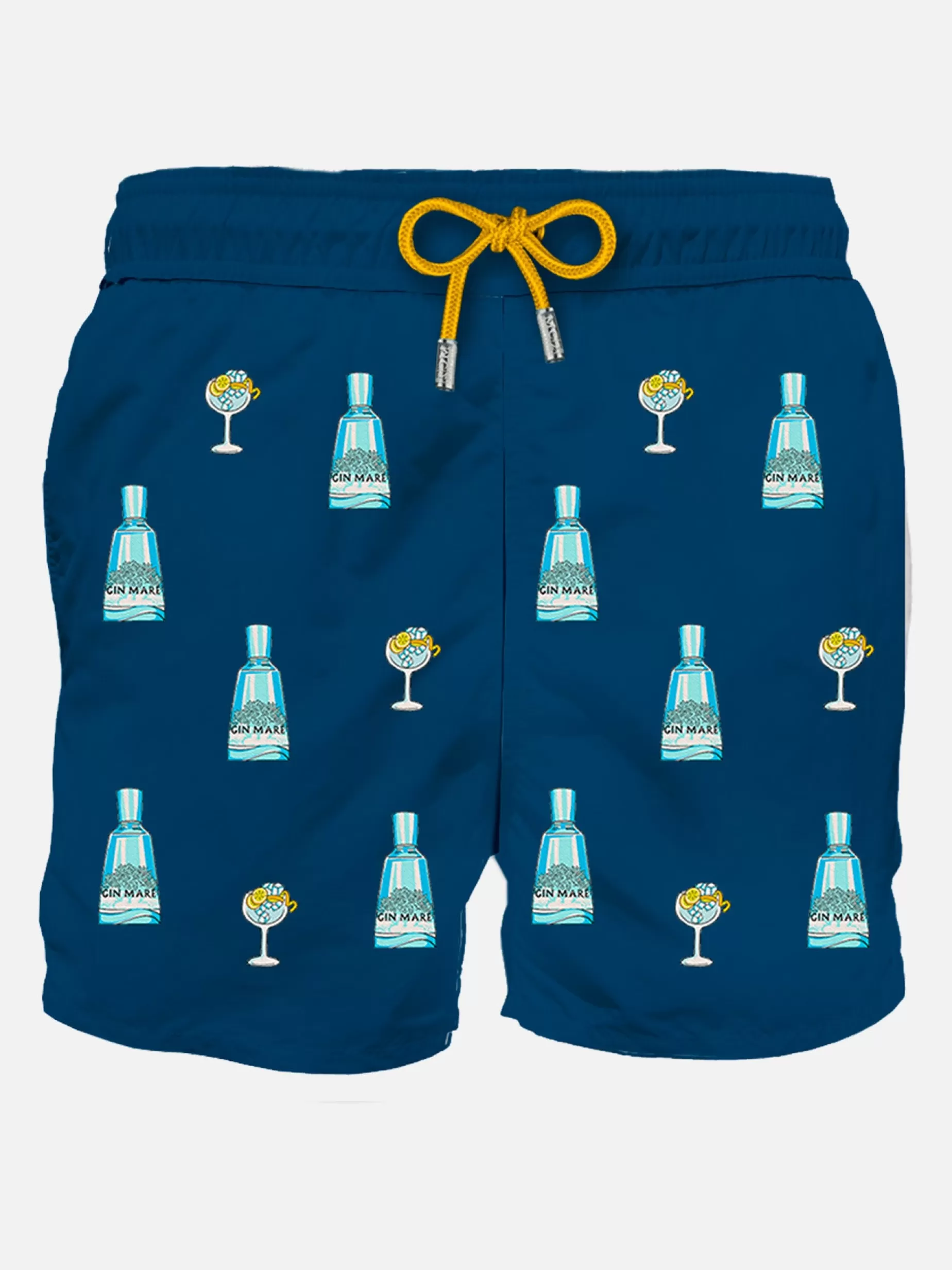 Fashion Costume da bagno da uomo blu classico con stampa Gin Mare | @GIN MARE EDIZIONE SPECIALE Uomo Costumi Mare Stampati | Tessuto Mano Pesca