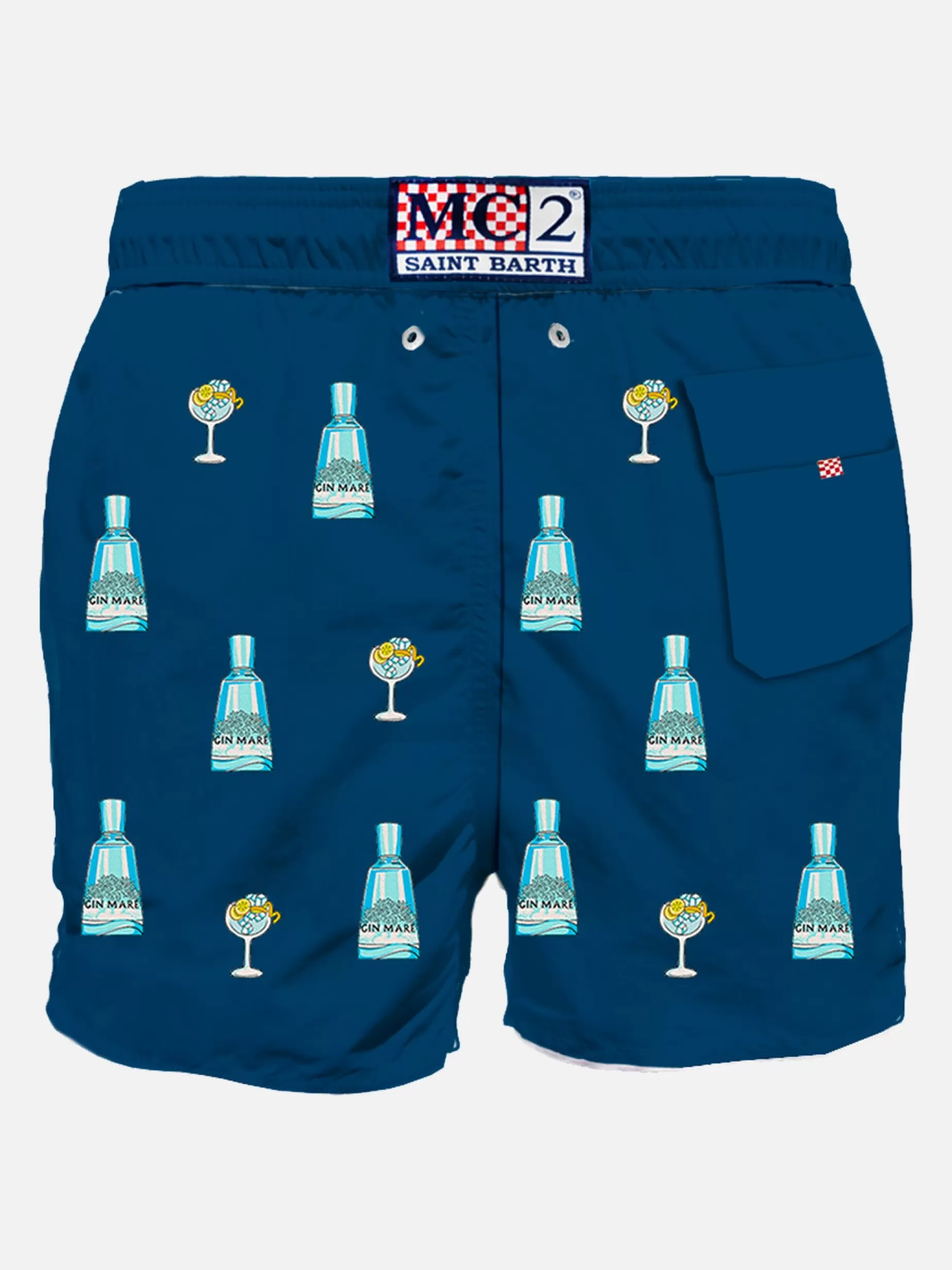 Fashion Costume da bagno da uomo blu classico con stampa Gin Mare | @GIN MARE EDIZIONE SPECIALE Uomo Costumi Mare Stampati | Tessuto Mano Pesca
