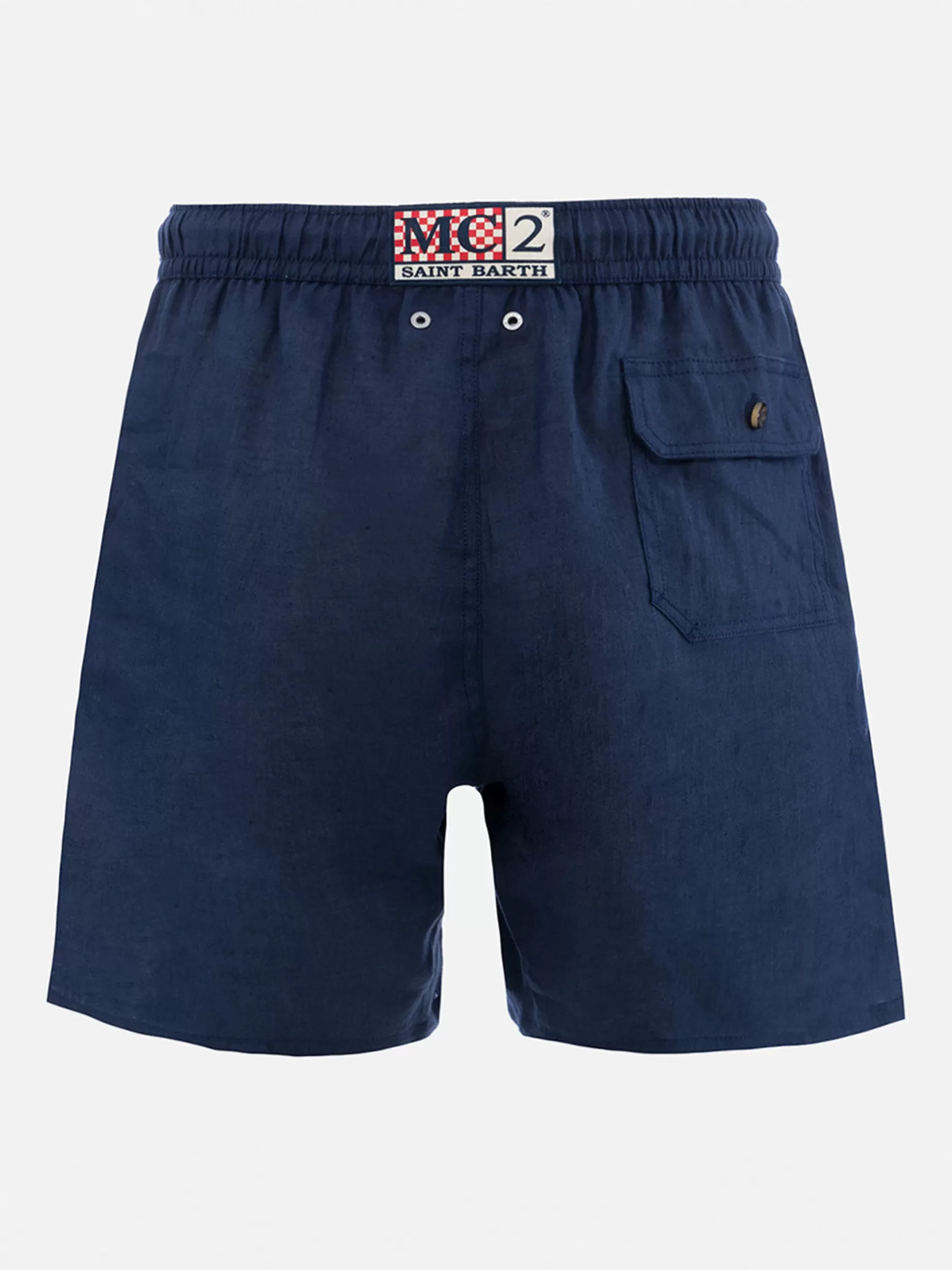 Cheap Costume da bagno da uomo di media lunghezza in lino blu navy Gustavia Uomo Costumi Mare Tinta Unita | Tessuto Mano Pesca