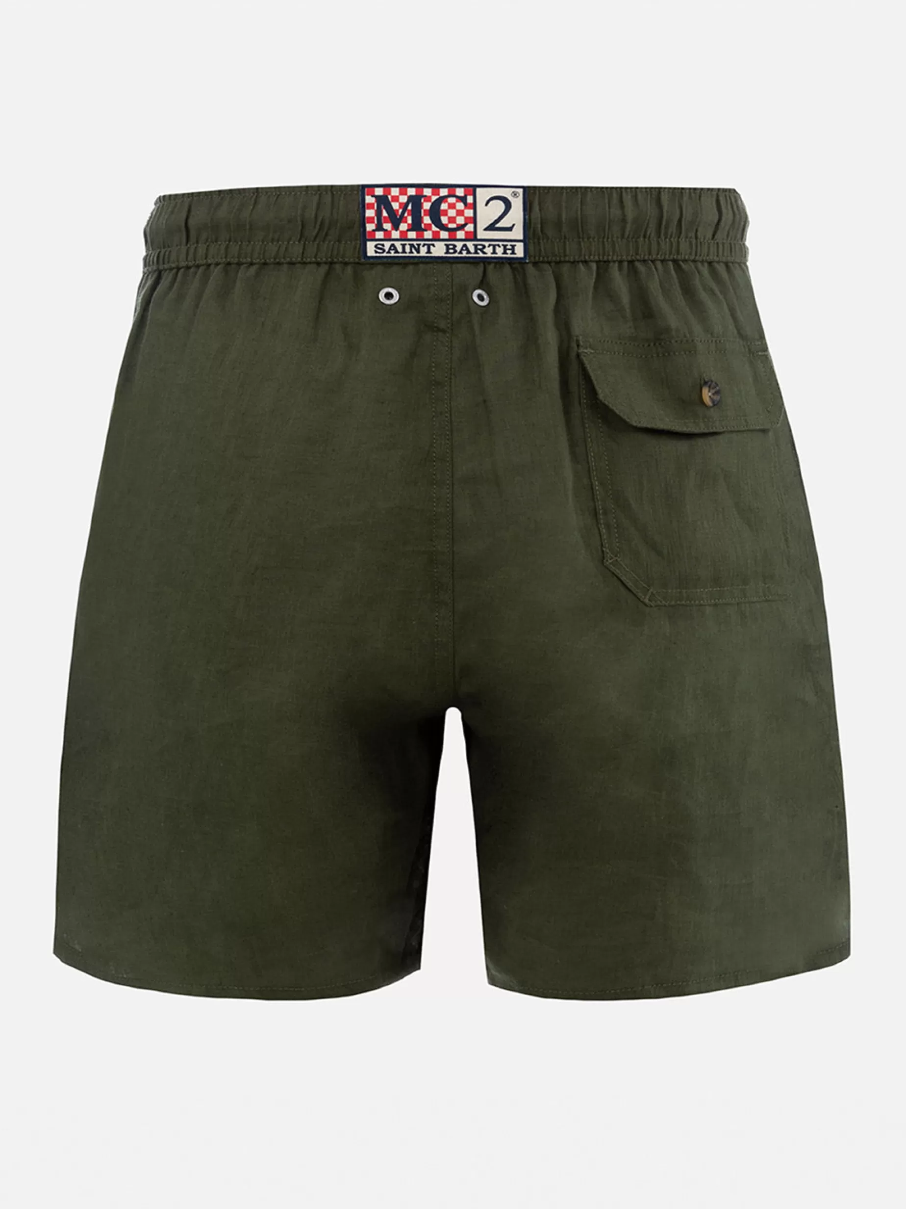 Cheap Costume da bagno da uomo di media lunghezza in lino verde militare Gustavia Uomo Costumi Mare Tinta Unita | Tessuto Mano Pesca