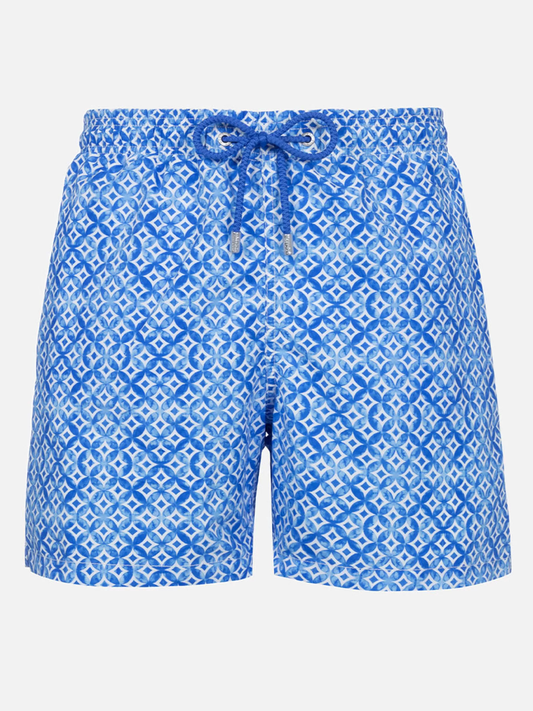 Store Costume da bagno da uomo Gustavia lunghezza media con stampa geometrica maioliche Uomo Costumi Mare Microfantasia | Tessuto Mano Pesca