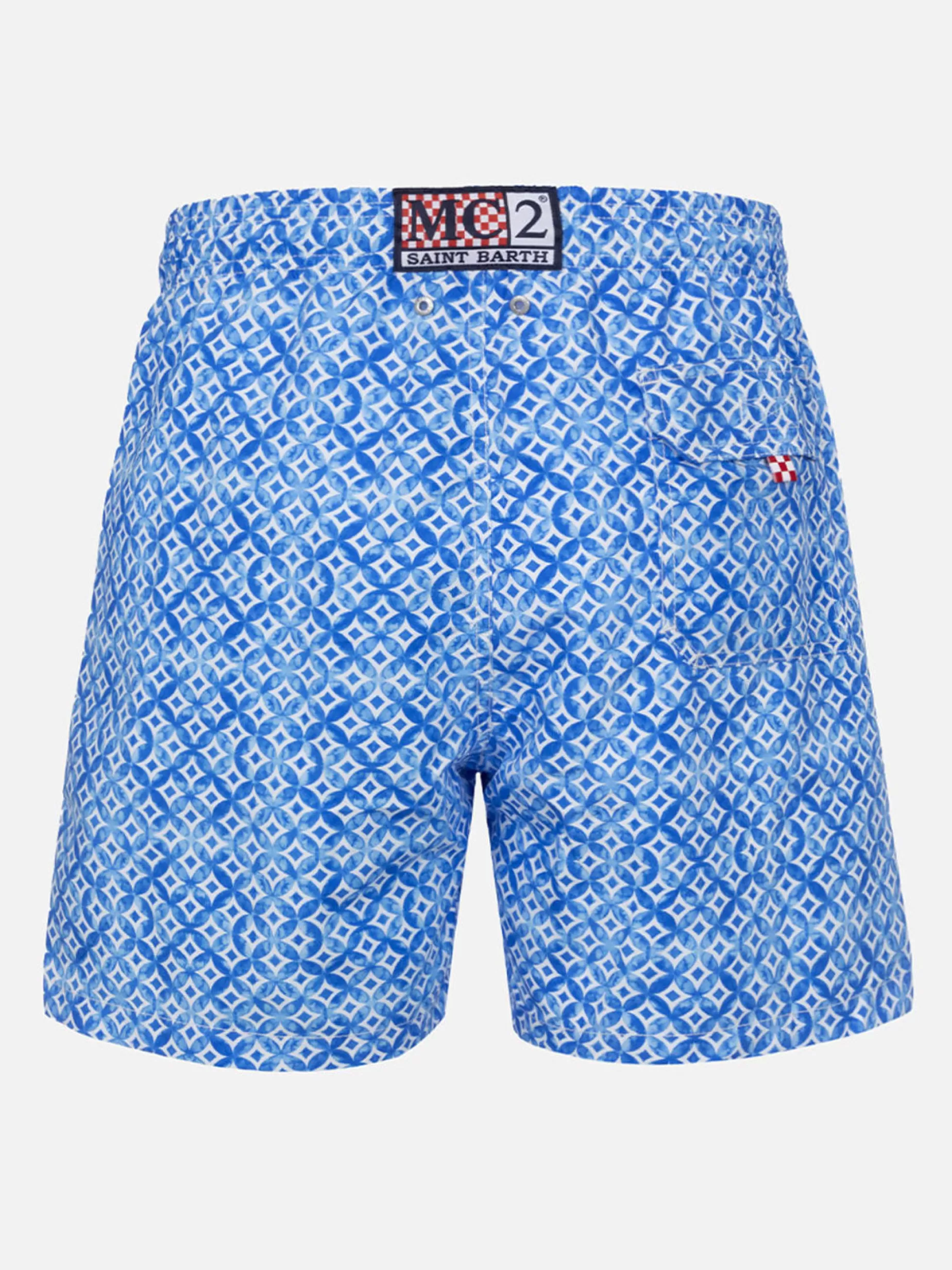 Store Costume da bagno da uomo Gustavia lunghezza media con stampa geometrica maioliche Uomo Costumi Mare Microfantasia | Tessuto Mano Pesca