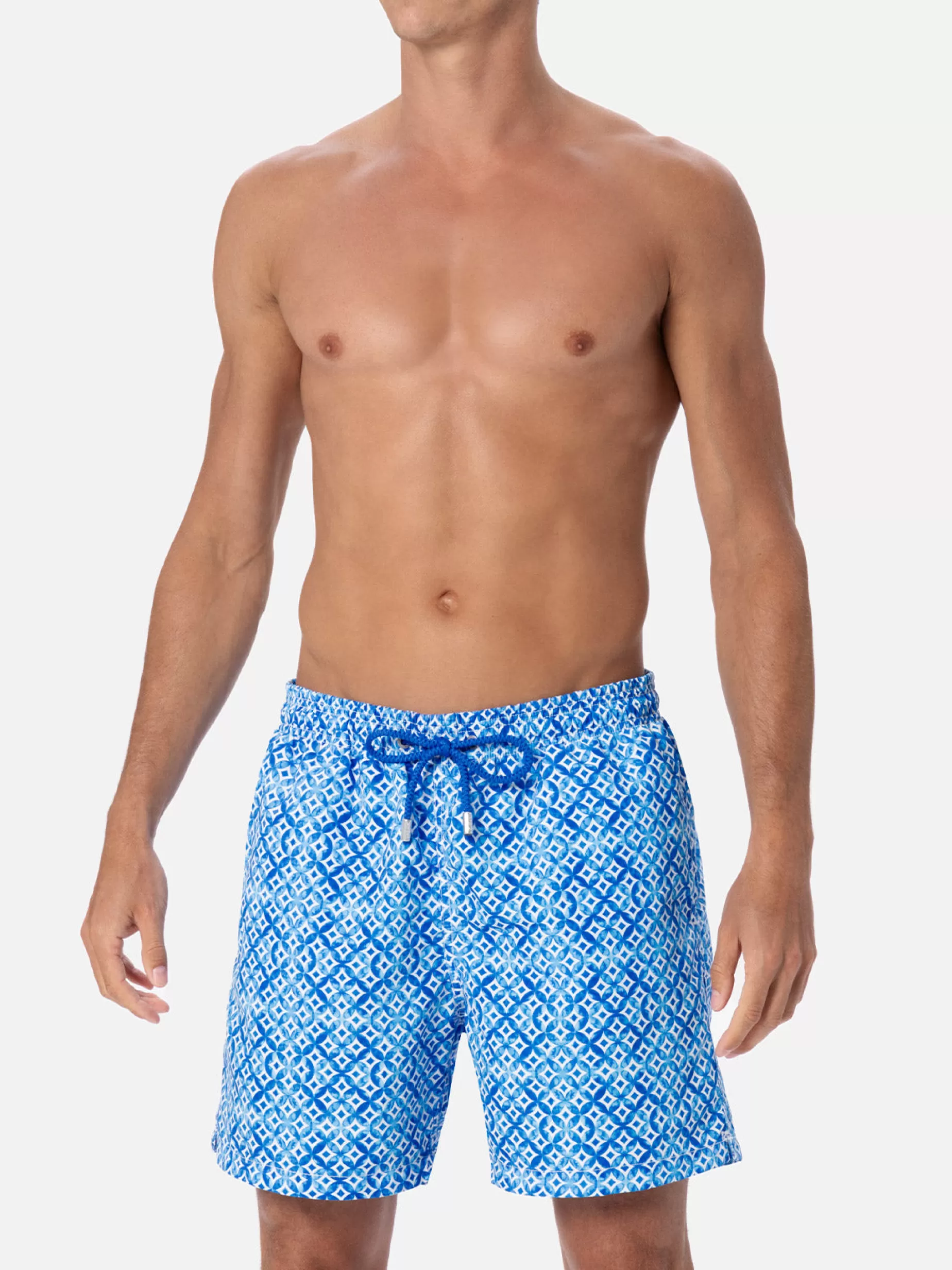 Store Costume da bagno da uomo Gustavia lunghezza media con stampa geometrica maioliche Uomo Costumi Mare Microfantasia | Tessuto Mano Pesca