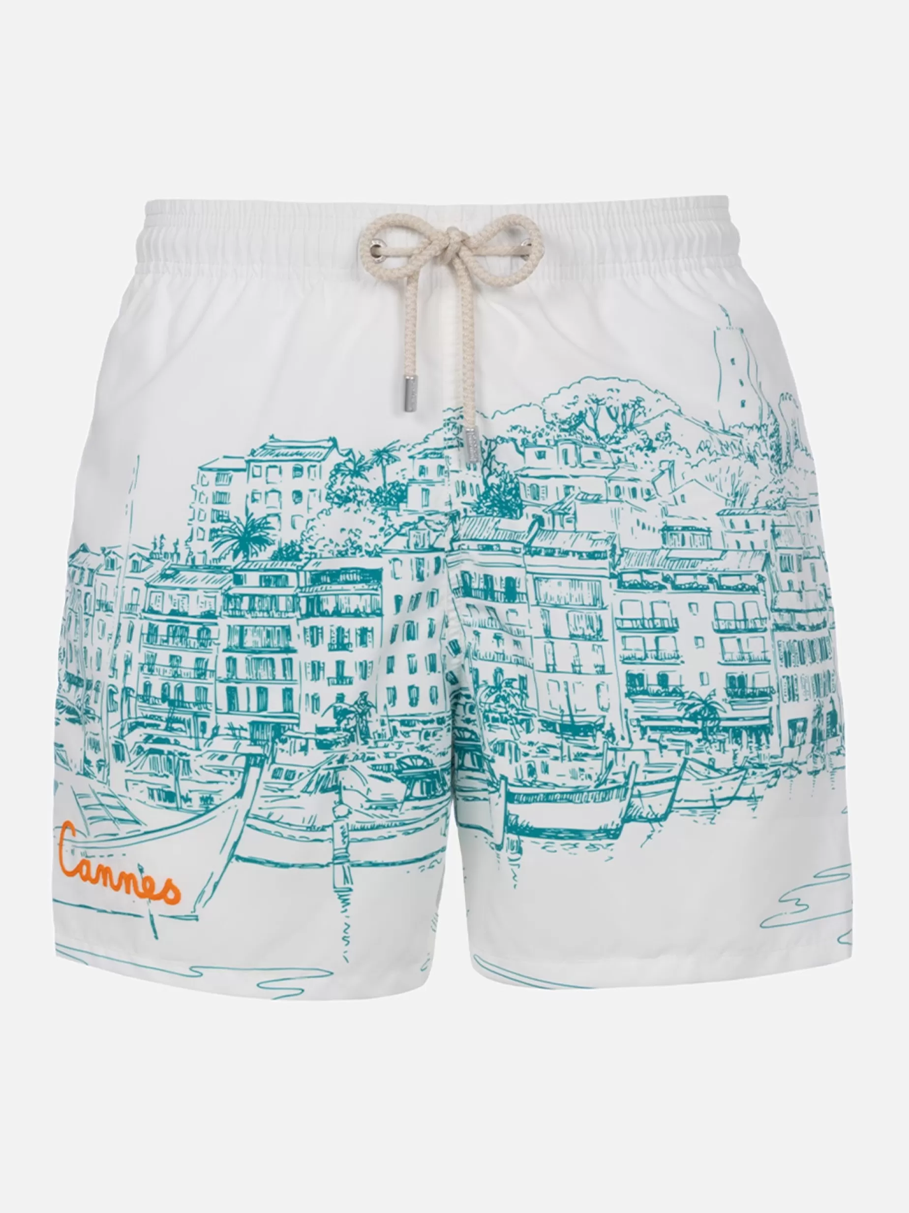 Best Costume da bagno da uomo Gustavia lunghezza media con stampa piazzata Cannes Uomo Costumi Mare Stampati | Tessuto Mano Pesca