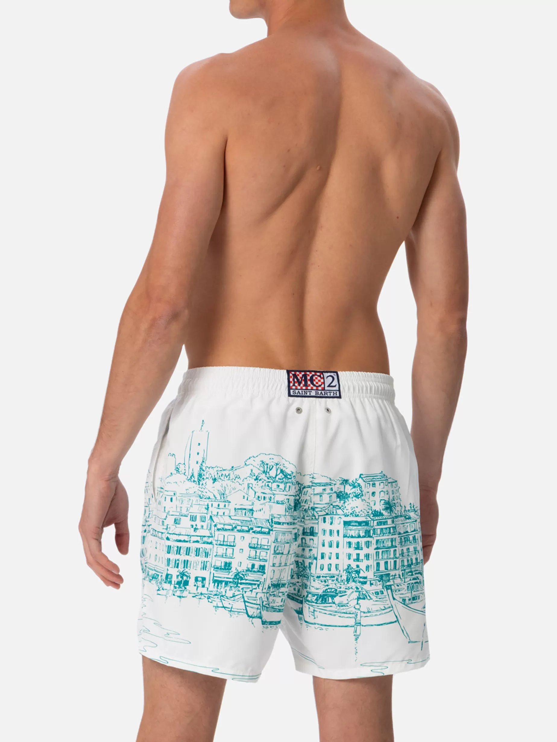 Best Costume da bagno da uomo Gustavia lunghezza media con stampa piazzata Cannes Uomo Costumi Mare Stampati | Tessuto Mano Pesca