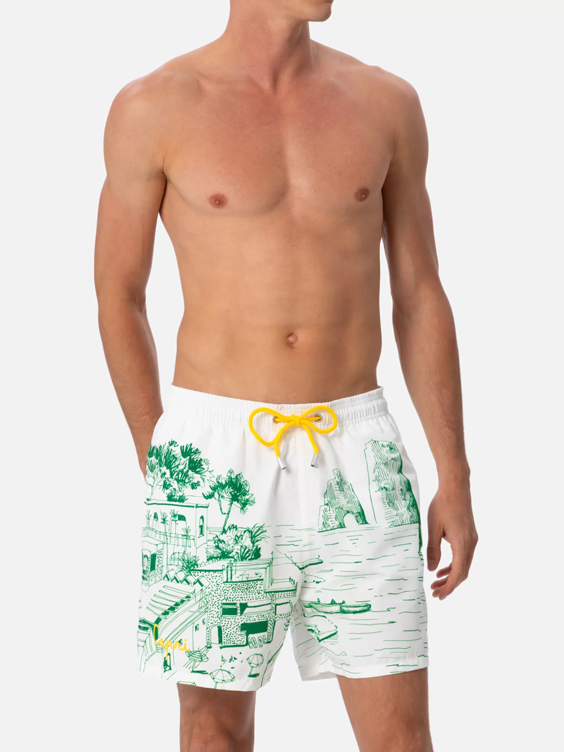 Best Costume da bagno da uomo Gustavia lunghezza media con stampa piazzata Capri Uomo Costumi Mare Stampati | Tessuto Mano Pesca