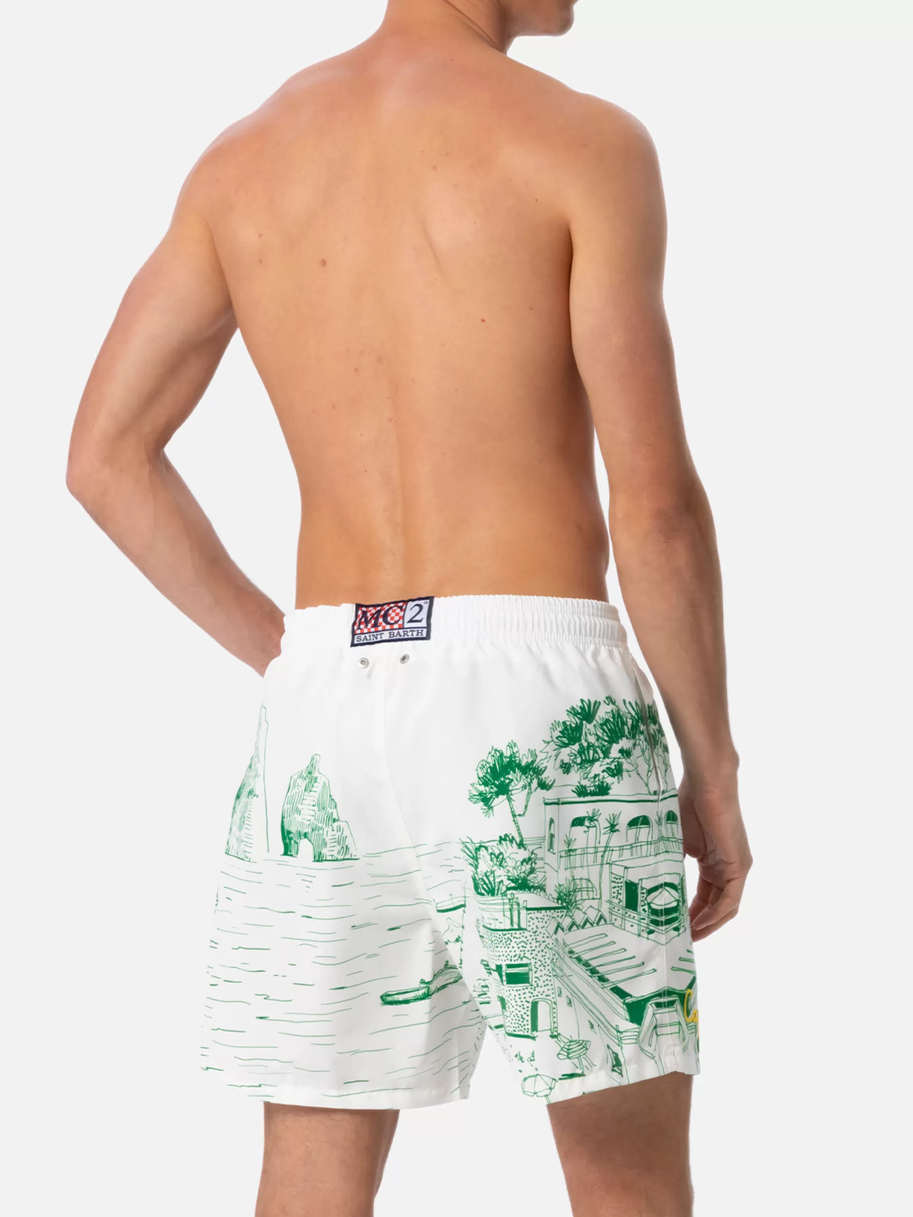 Best Costume da bagno da uomo Gustavia lunghezza media con stampa piazzata Capri Uomo Costumi Mare Stampati | Tessuto Mano Pesca