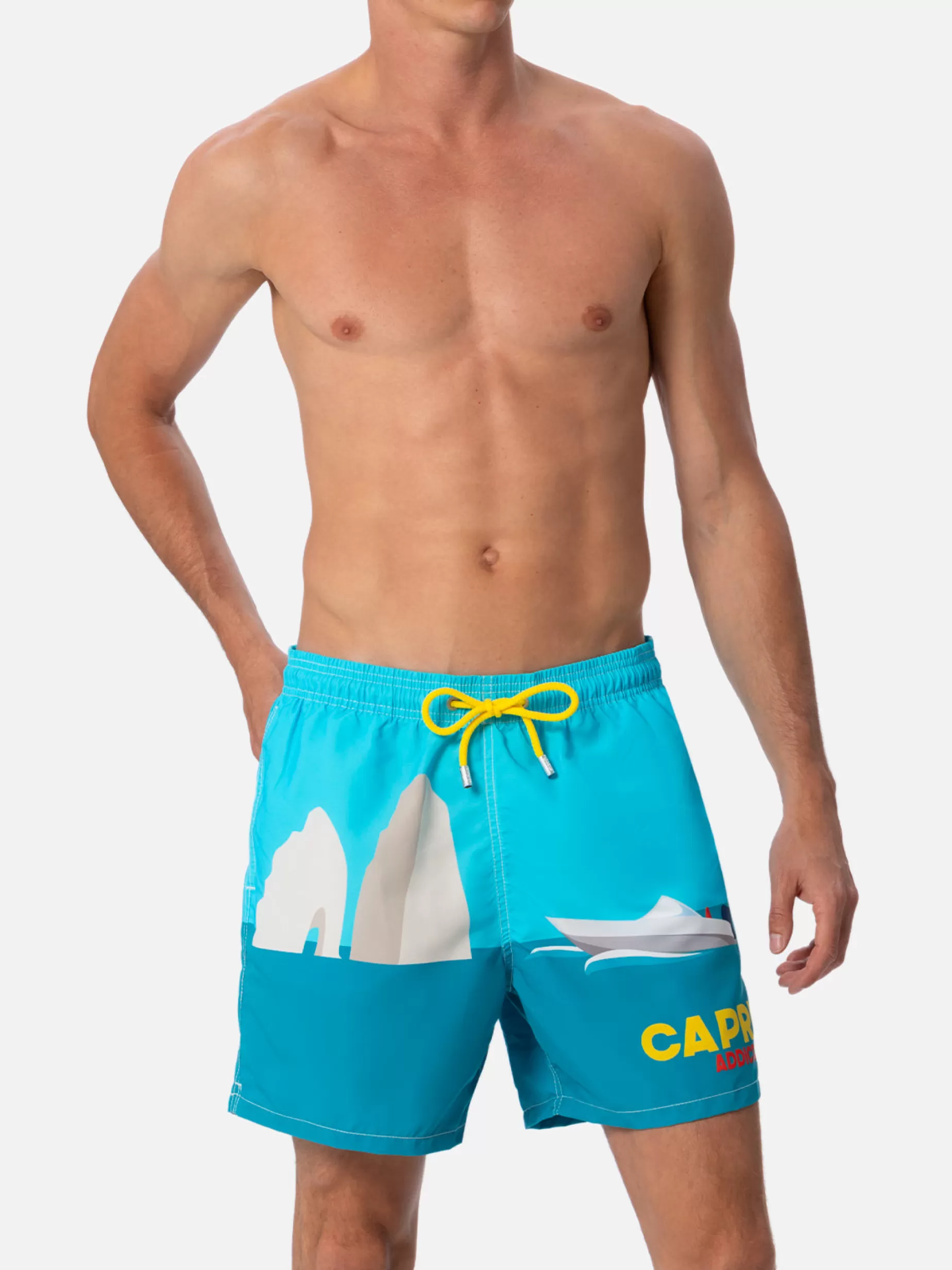 Best Costume da bagno da uomo Gustavia lunghezza media con stampa piazzata Capri Uomo Costumi Mare Stampati | Tessuto Mano Pesca