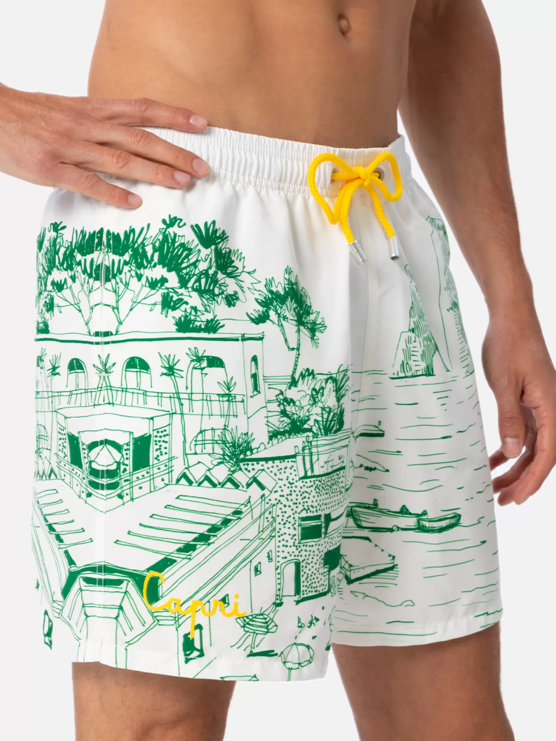 Best Costume da bagno da uomo Gustavia lunghezza media con stampa piazzata Capri Uomo Costumi Mare Stampati | Tessuto Mano Pesca