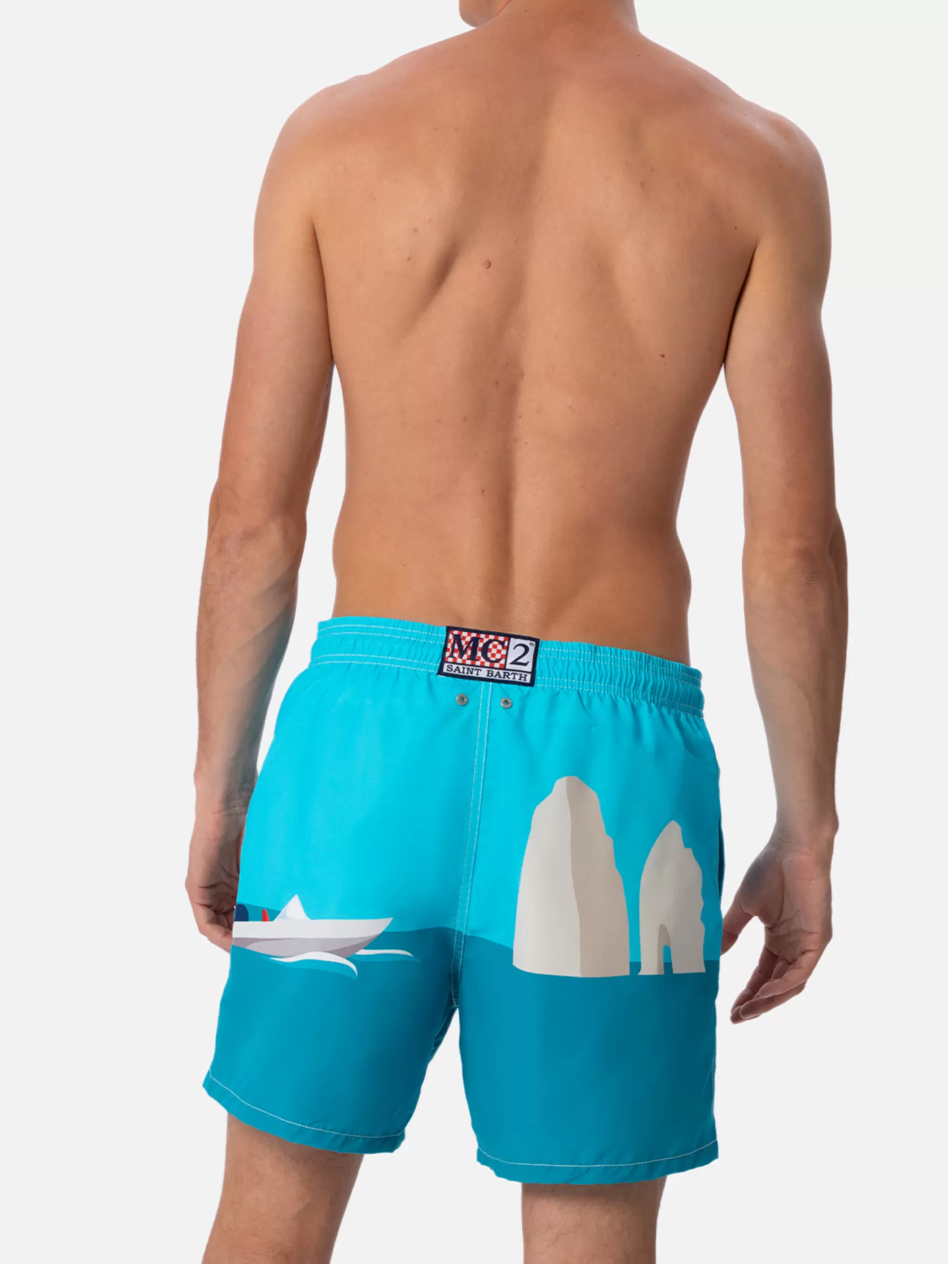 Best Costume da bagno da uomo Gustavia lunghezza media con stampa piazzata Capri Uomo Costumi Mare Stampati | Tessuto Mano Pesca