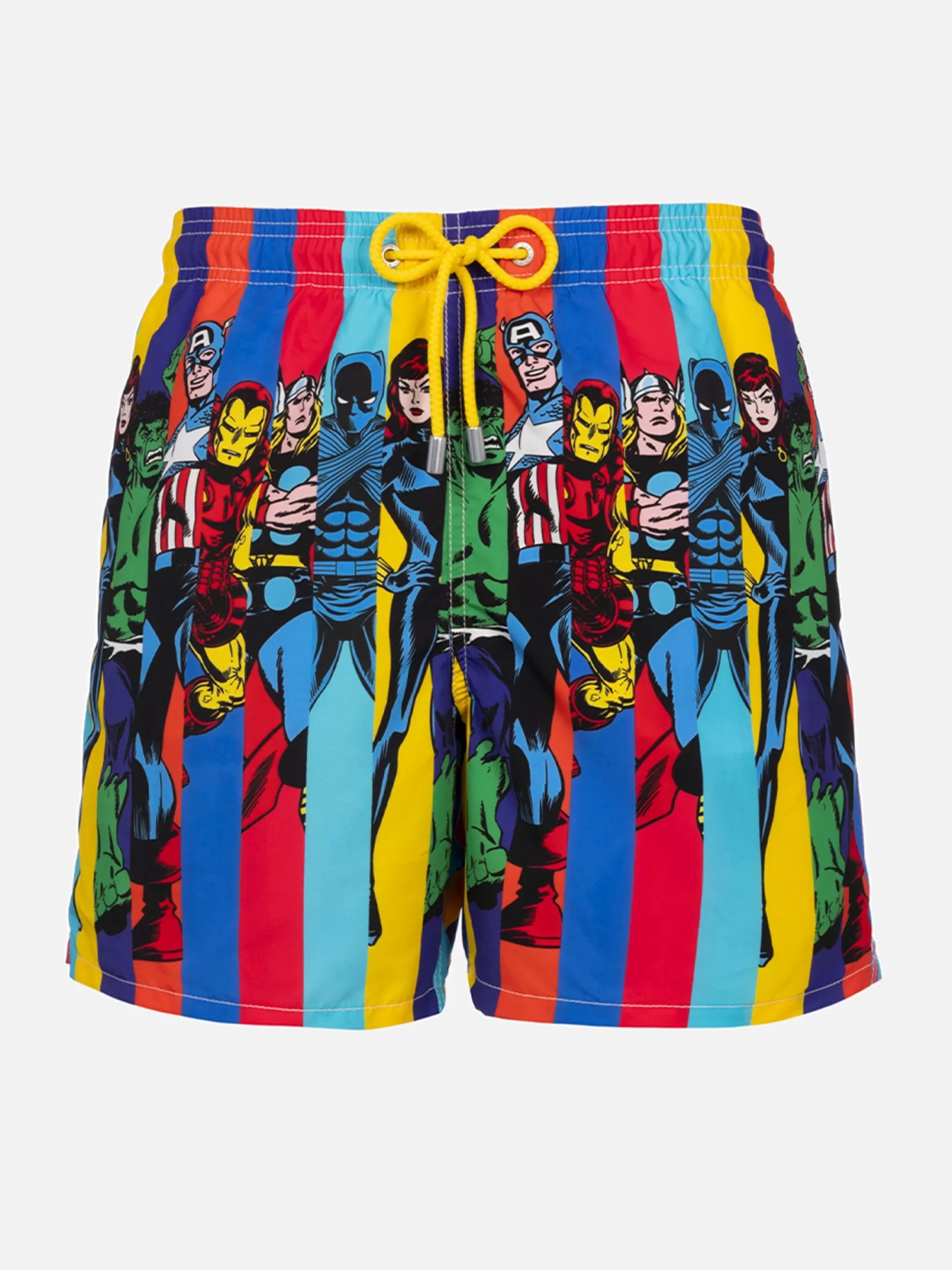 Clearance Costume da bagno da uomo Gustavia lunghezza media con stampa piazzata dei personaggi Marvel | EDIZIONE SPECIALE MARVEL Uomo Costumi Mare Stampati | Tessuto Mano Pesca