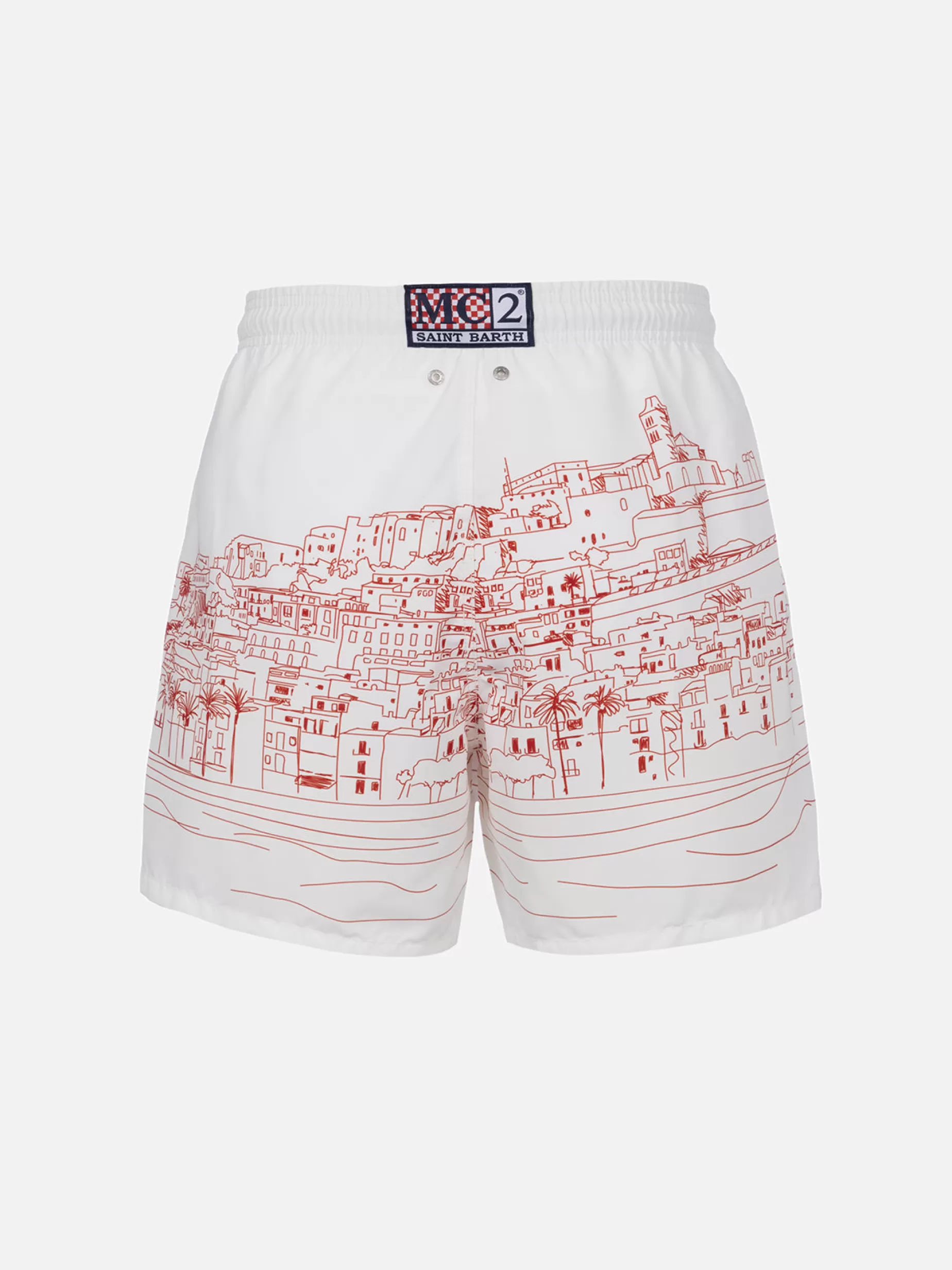 Outlet Costume da bagno da uomo Gustavia lunghezza media con stampa piazzata Ibiza Uomo Costumi Mare Stampati | Tessuto Mano Pesca