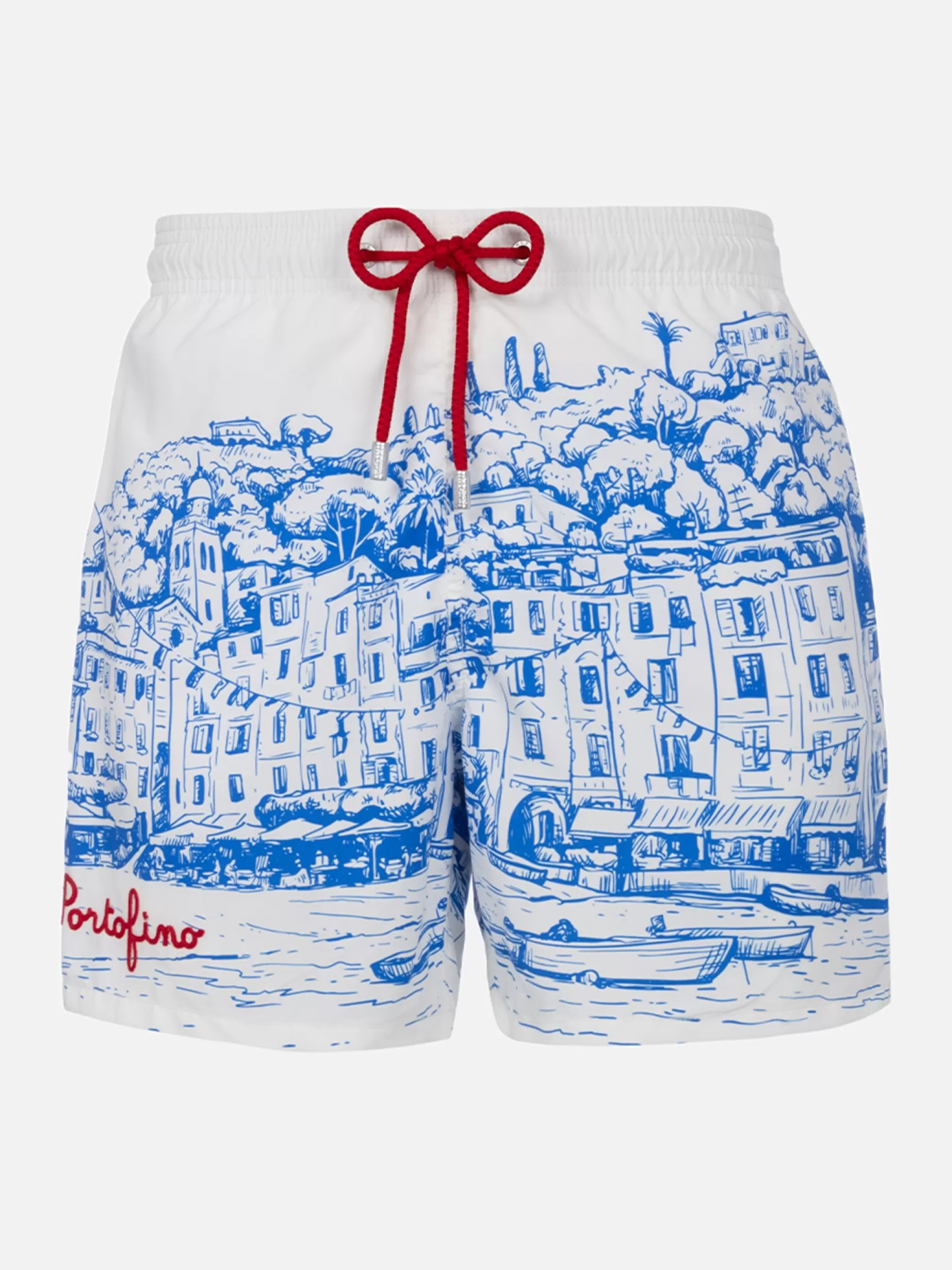Clearance Costume da bagno da uomo Gustavia lunghezza media con stampa piazzata Portofino Uomo Costumi Mare Stampati | Tessuto Mano Pesca