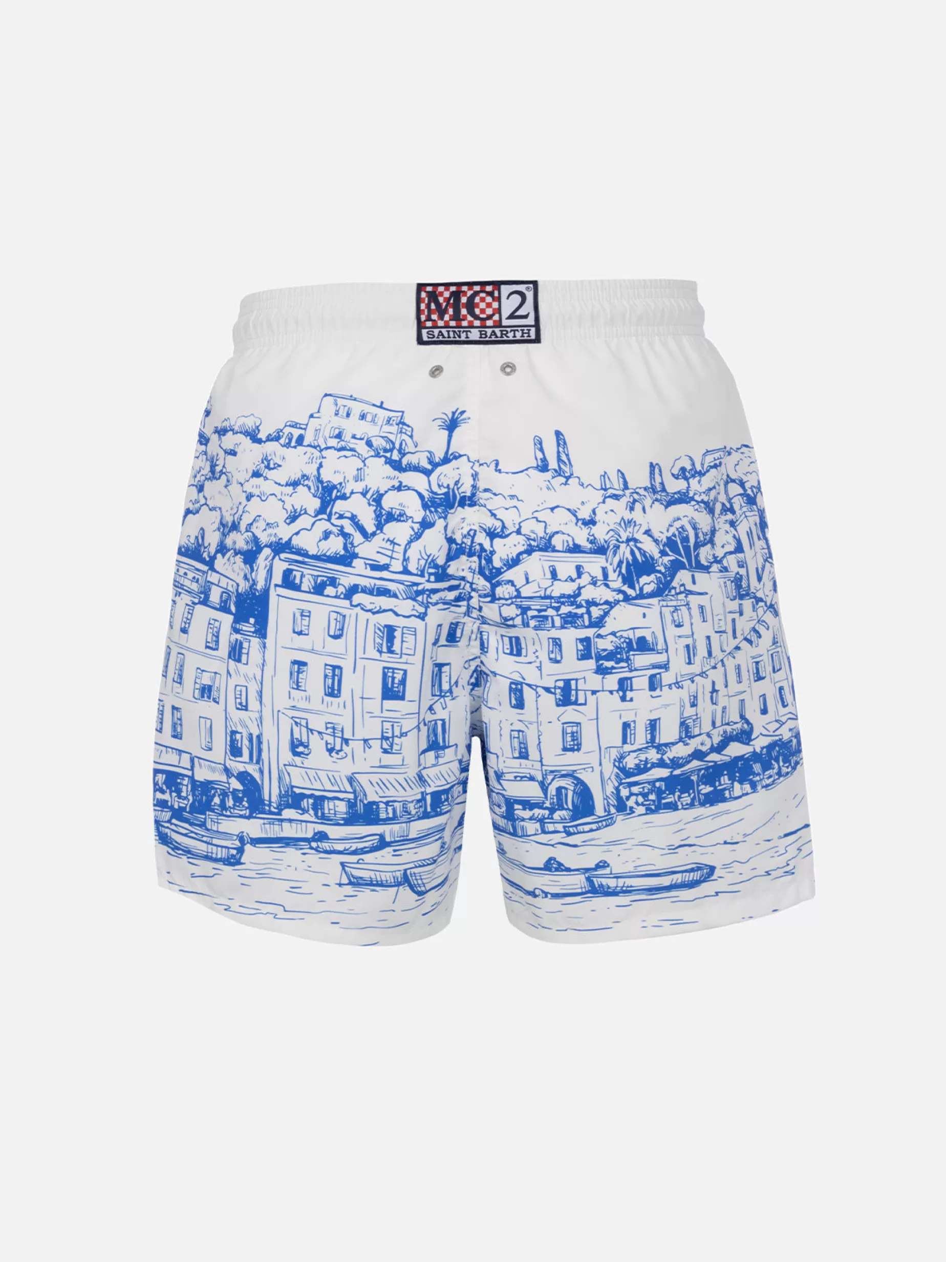Clearance Costume da bagno da uomo Gustavia lunghezza media con stampa piazzata Portofino Uomo Costumi Mare Stampati | Tessuto Mano Pesca