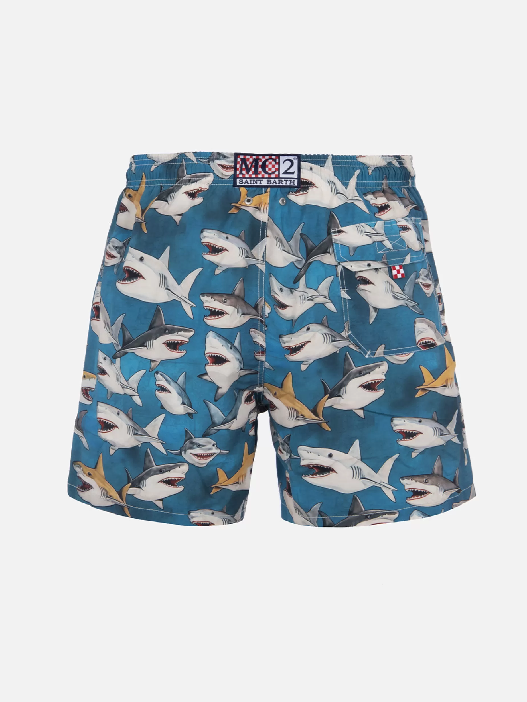 Clearance Costume da bagno da uomo Gustavia lunghezza media con stampa squali | AI CO-CREATED DESIGN BY RICKDICK - POWERED BY RED-EYE Uomo Costumi Mare Stampati | Tessuto Mano Pesca