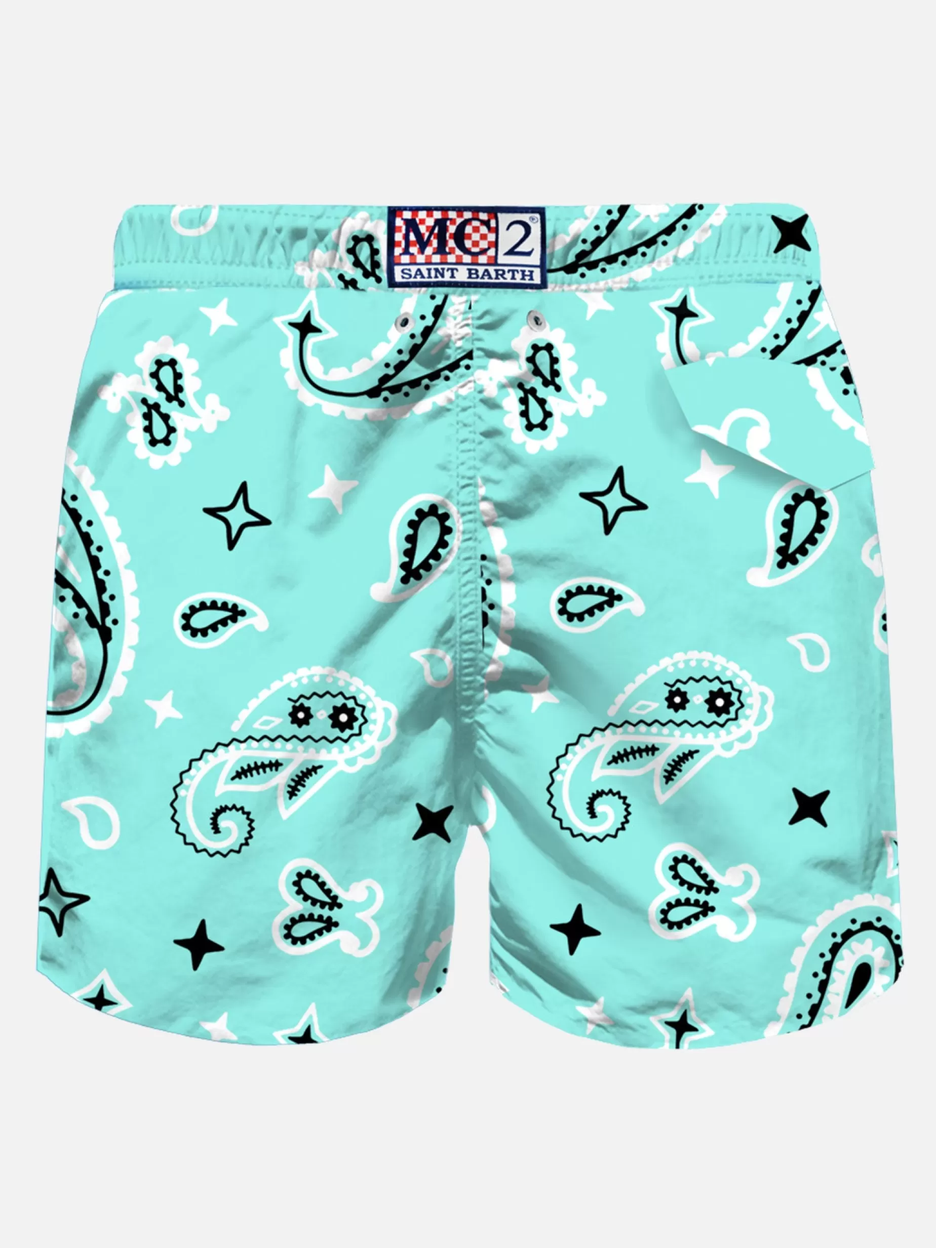 Outlet Costume da bagno da uomo in tessuto leggero con stampa bandana verde acqua Uomo Costumi Mare Stampati | Tessuto Leggero