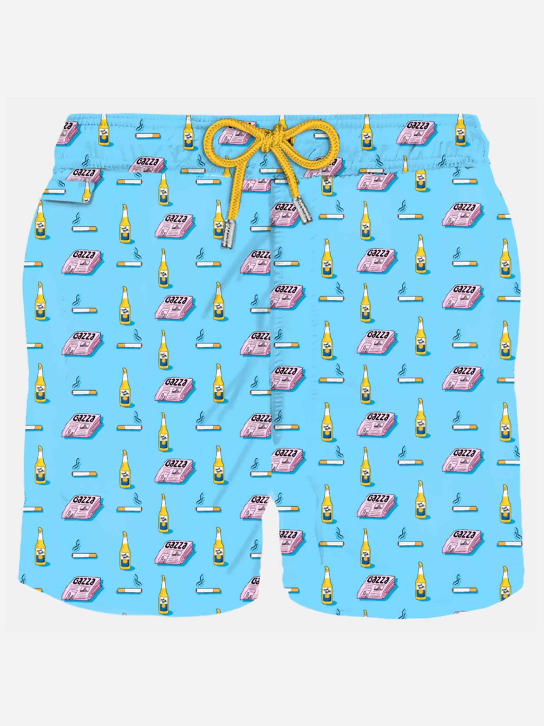 Shop Costume da bagno da uomo in tessuto leggero con stampa giornale, birra e sigarette Uomo Costumi Mare Microfantasia | Tessuto Leggero