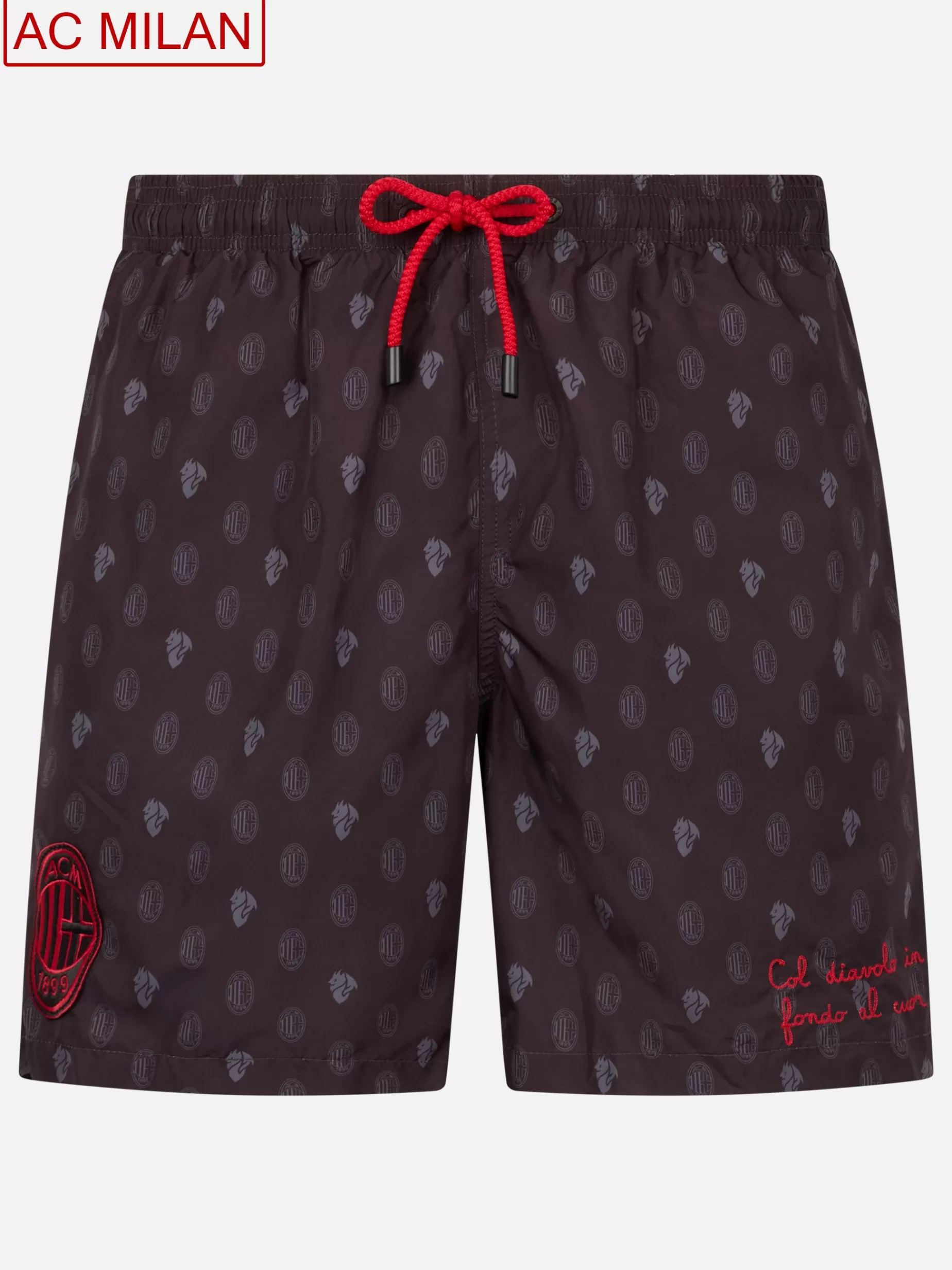 Outlet Costume da bagno da uomo in tessuto leggero con stampa logo Milan e patch | AC MILAN SPECIAL EDITION Uomo Costumi Mare Microfantasia | Tessuto Leggero