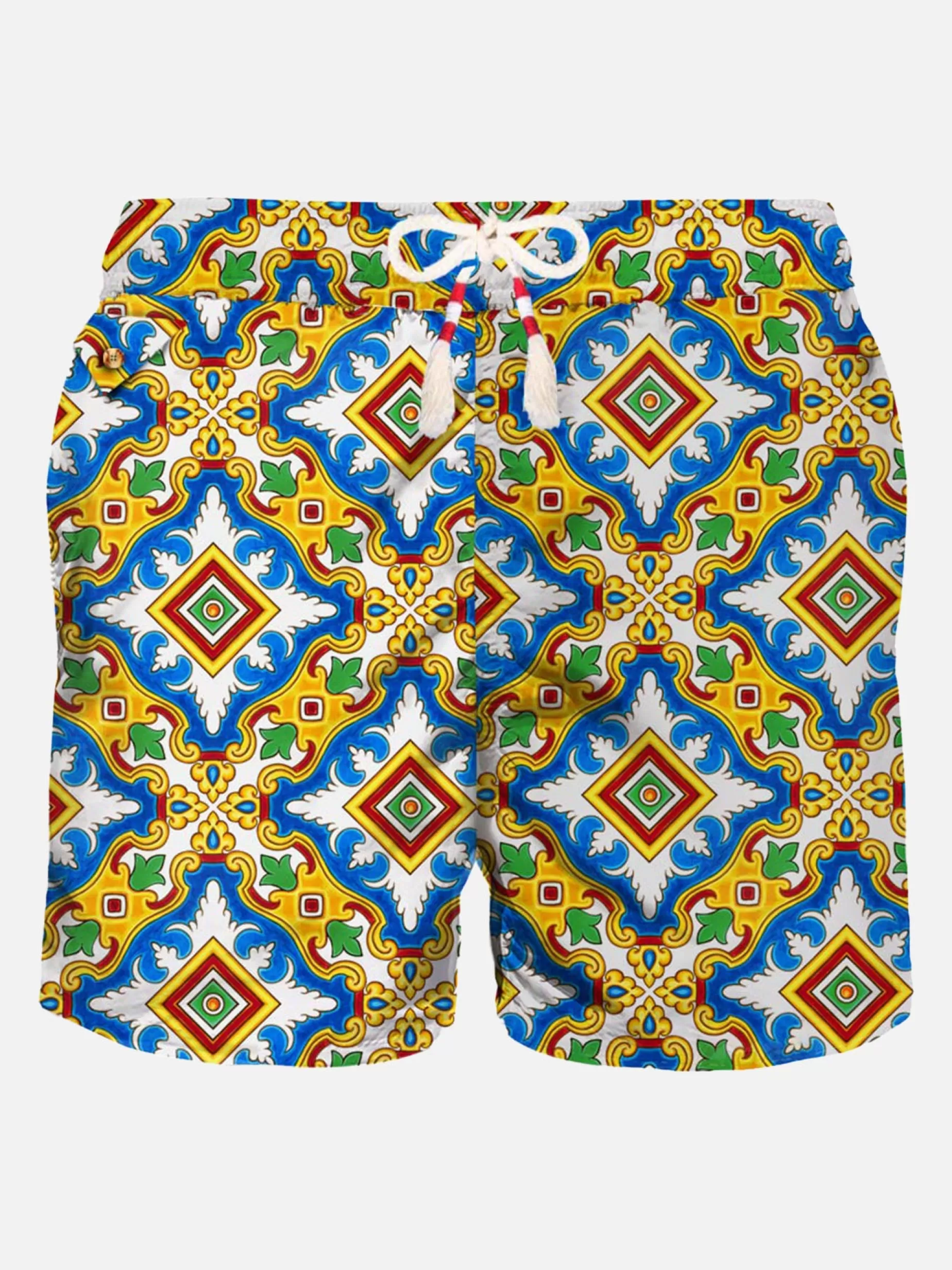 Discount Costume da bagno da uomo in tessuto leggero con stampa maiolica Uomo Costumi Mare Stampati | Tessuto Leggero