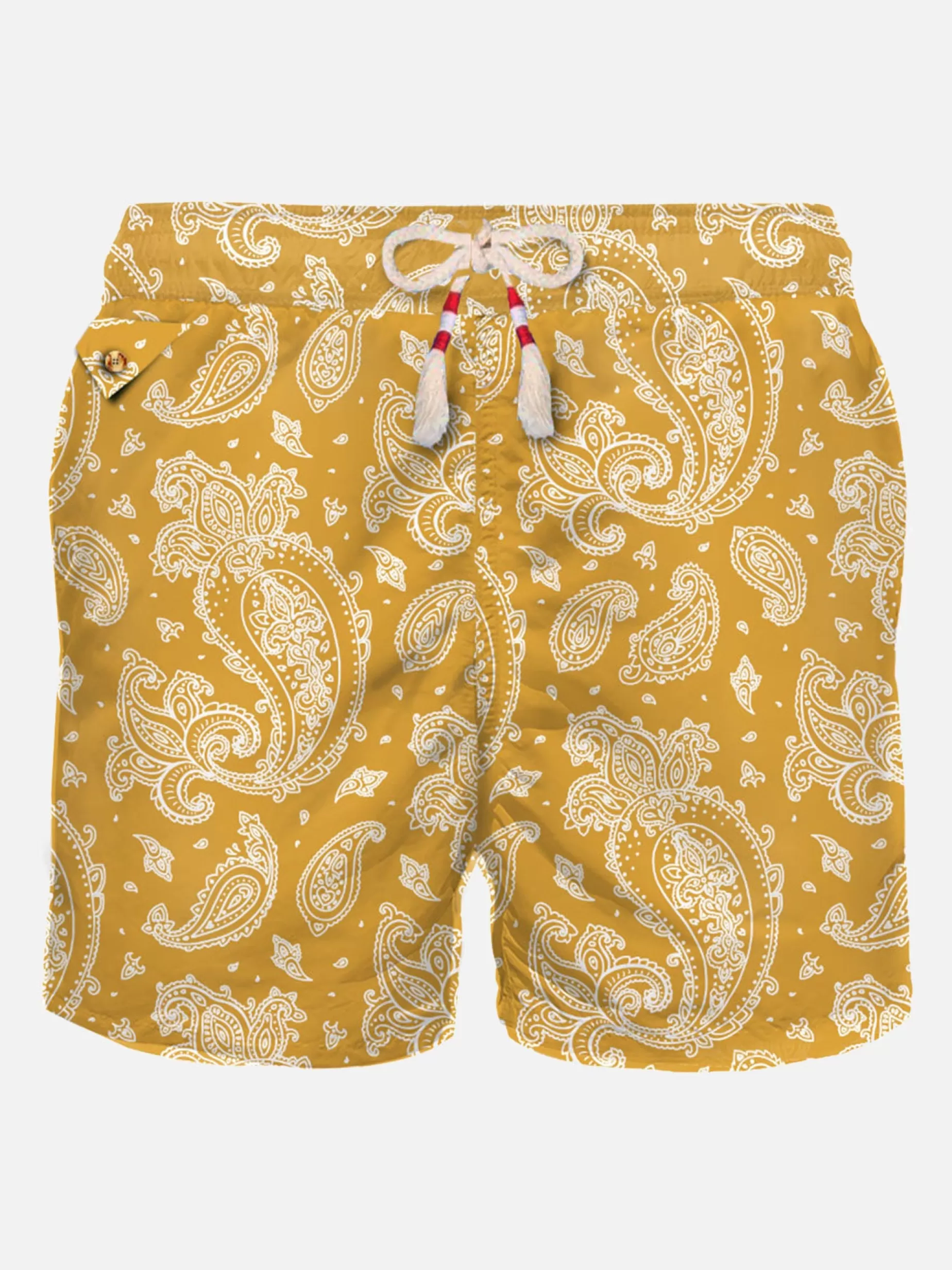 Discount Costume da bagno da uomo in tessuto leggero con stampa paisley ocra Uomo Costumi Mare Stampati | Tessuto Leggero