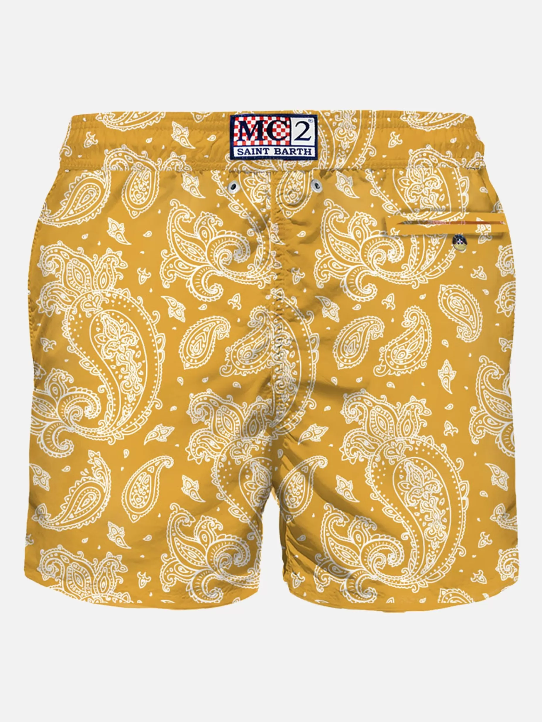Discount Costume da bagno da uomo in tessuto leggero con stampa paisley ocra Uomo Costumi Mare Stampati | Tessuto Leggero