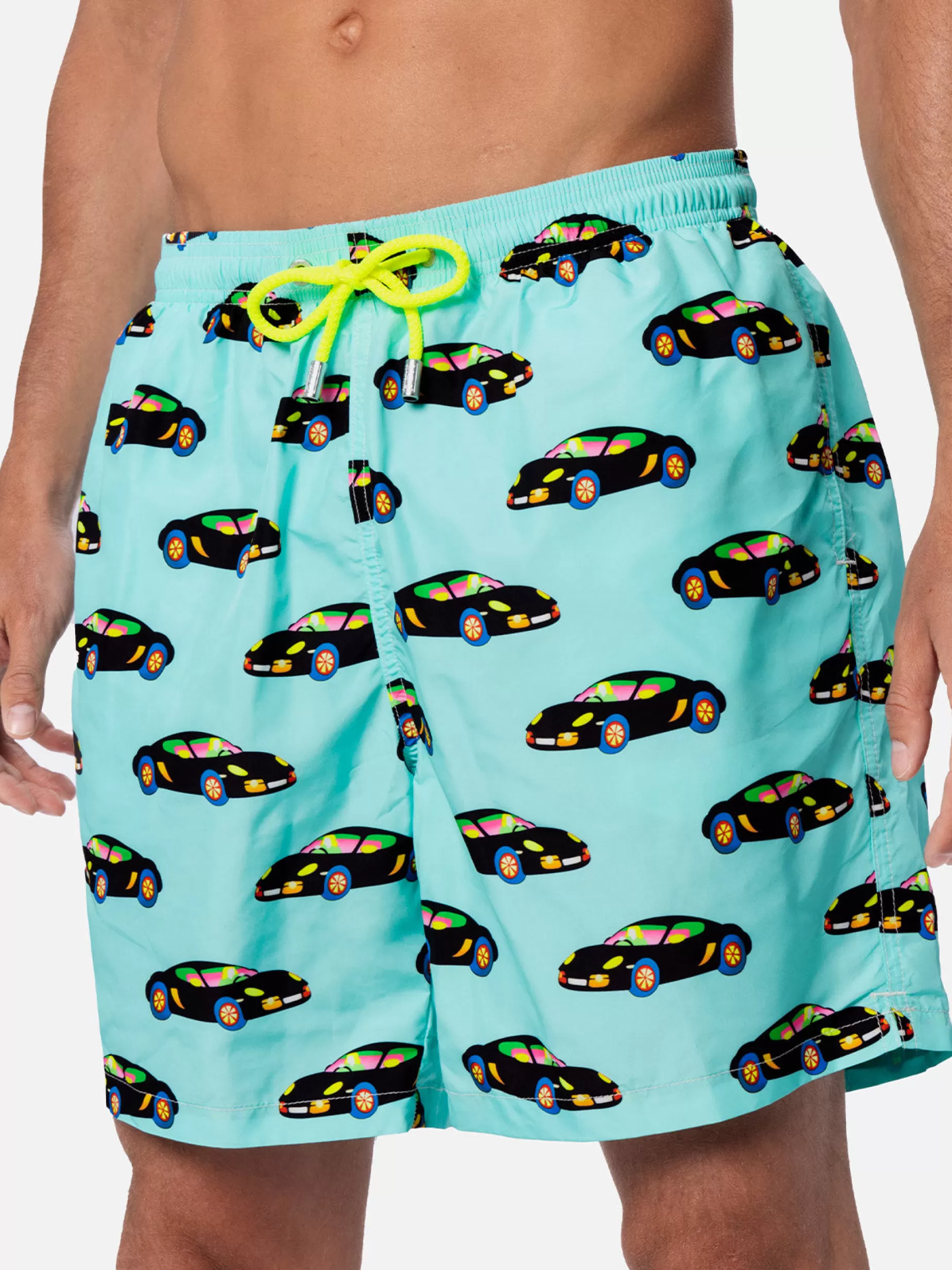 Shop Costume da bagno da uomo in tessuto leggero Illuminazione con stampa automobile Lodola | MARCO LODOLA SPECIAL EDITION Uomo Costumi Mare Stampati | Tessuto Leggero