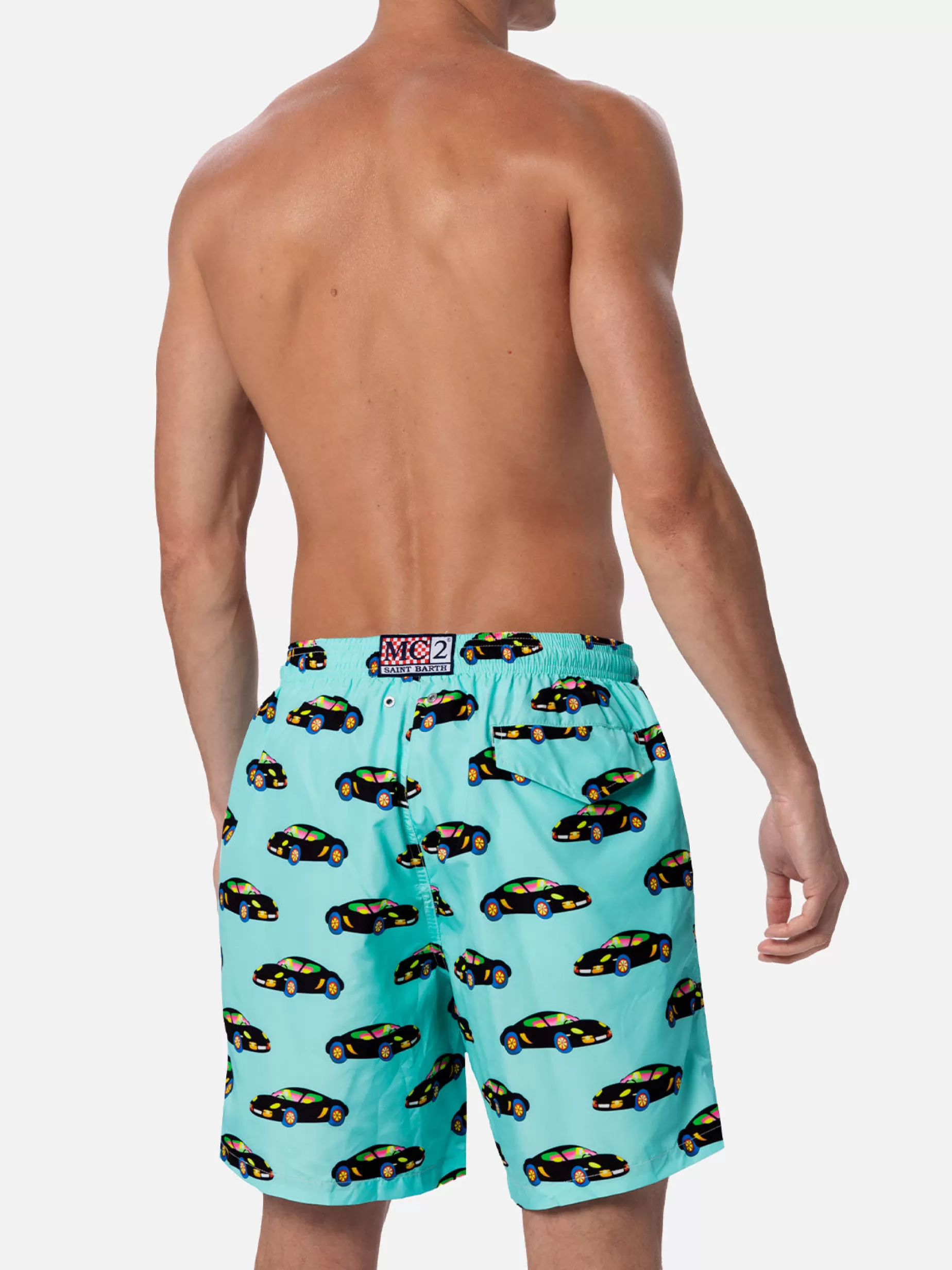 Shop Costume da bagno da uomo in tessuto leggero Illuminazione con stampa automobile Lodola | MARCO LODOLA SPECIAL EDITION Uomo Costumi Mare Stampati | Tessuto Leggero