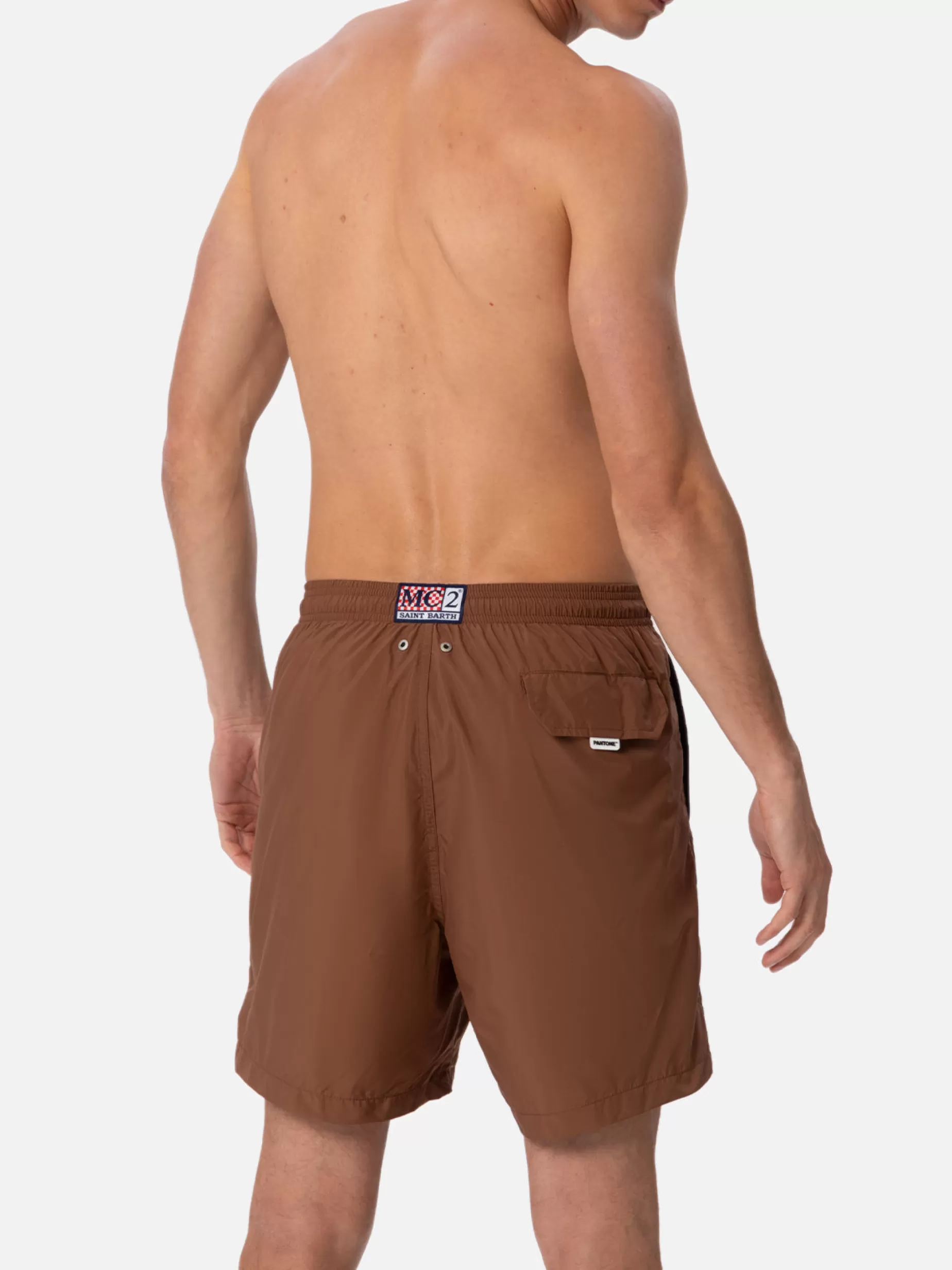 Fashion Costume da bagno da uomo in tessuto leggero marrone Lighting Pantone | EDIZIONE SPECIALE PANTONE Uomo Costumi Mare Tinta Unita | Tessuto Leggero