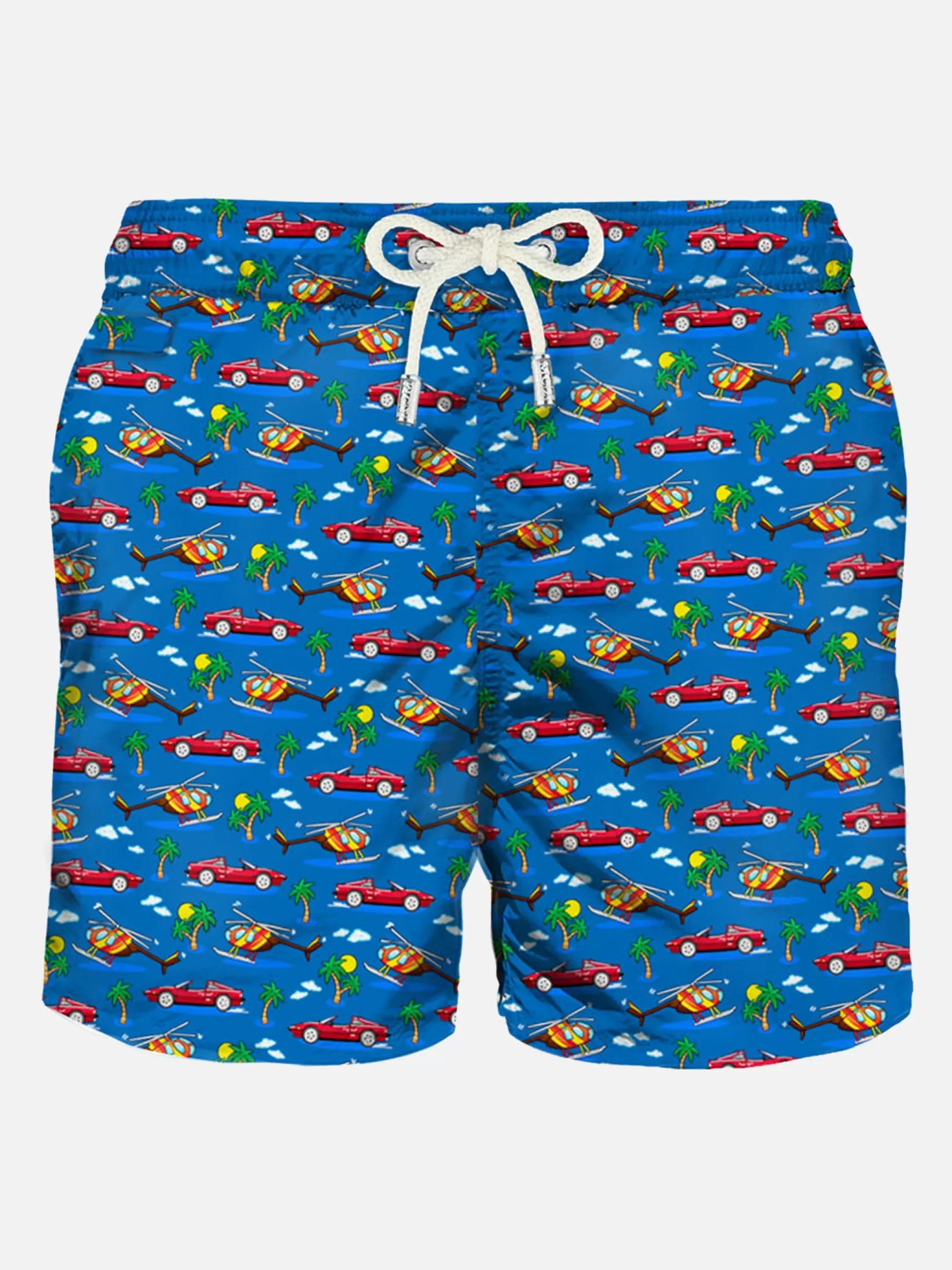 Hot Costume da bagno da uomo in tessuto leggero stampa automobili Uomo Costumi Mare Microfantasia | Tessuto Leggero