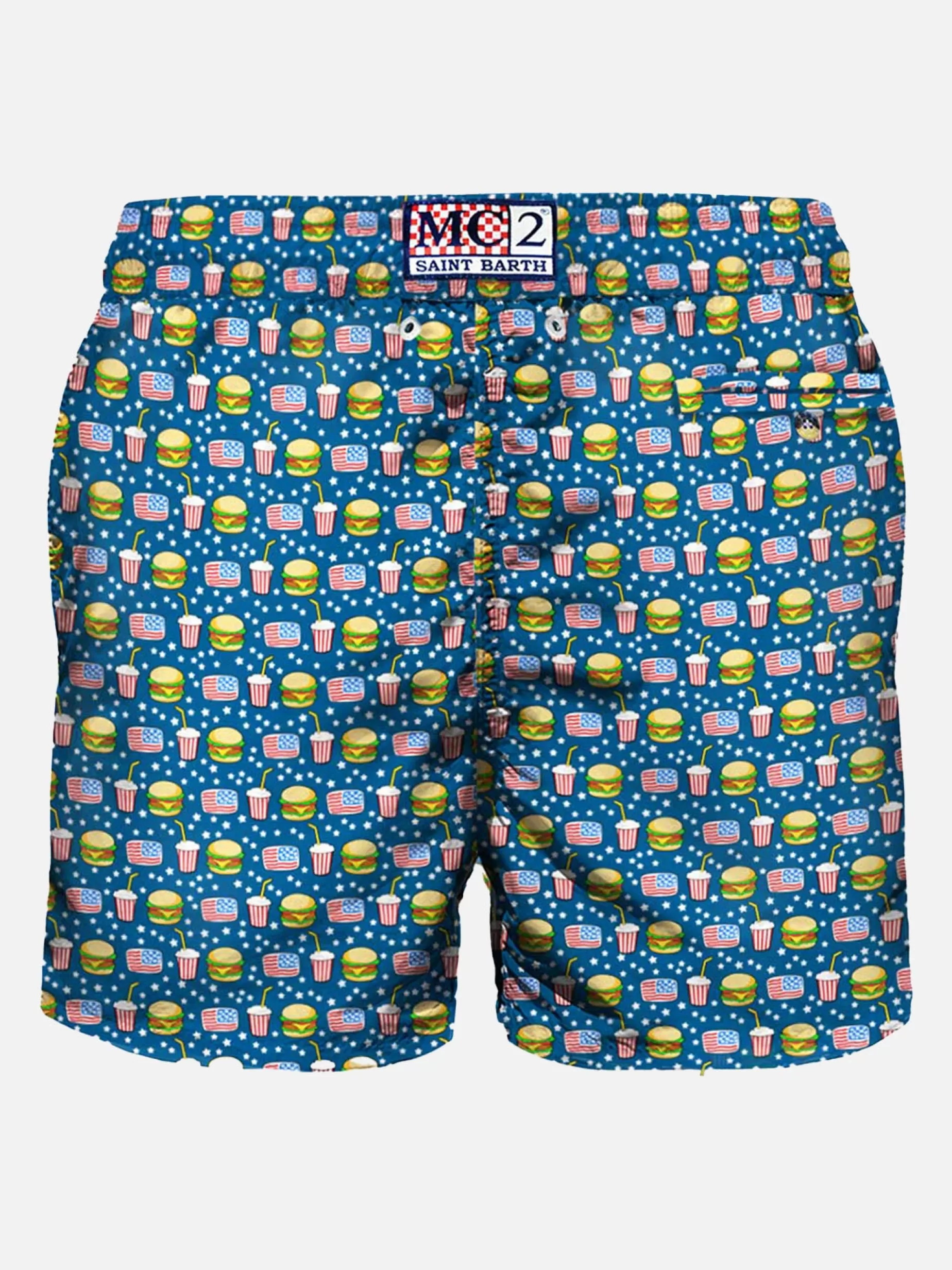Store Costume da bagno da uomo in tessuto leggero stampa fast food Uomo Costumi Mare Microfantasia | Tessuto Leggero