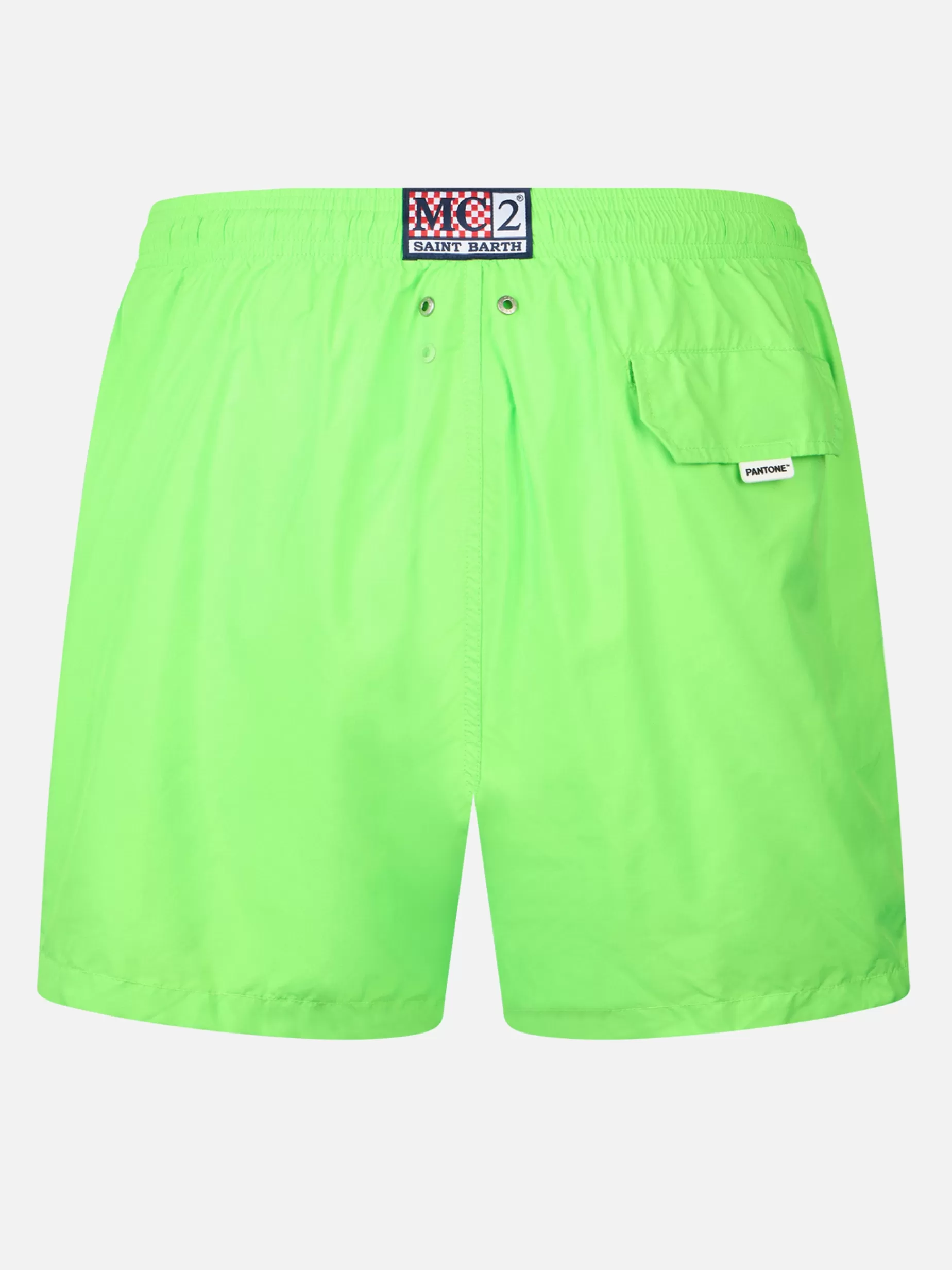 Fashion Costume da bagno da uomo in tessuto leggero verde fluo Lighting Pantone | EDIZIONE SPECIALE PANTONE Uomo Costumi Mare Tinta Unita | Tessuto Leggero
