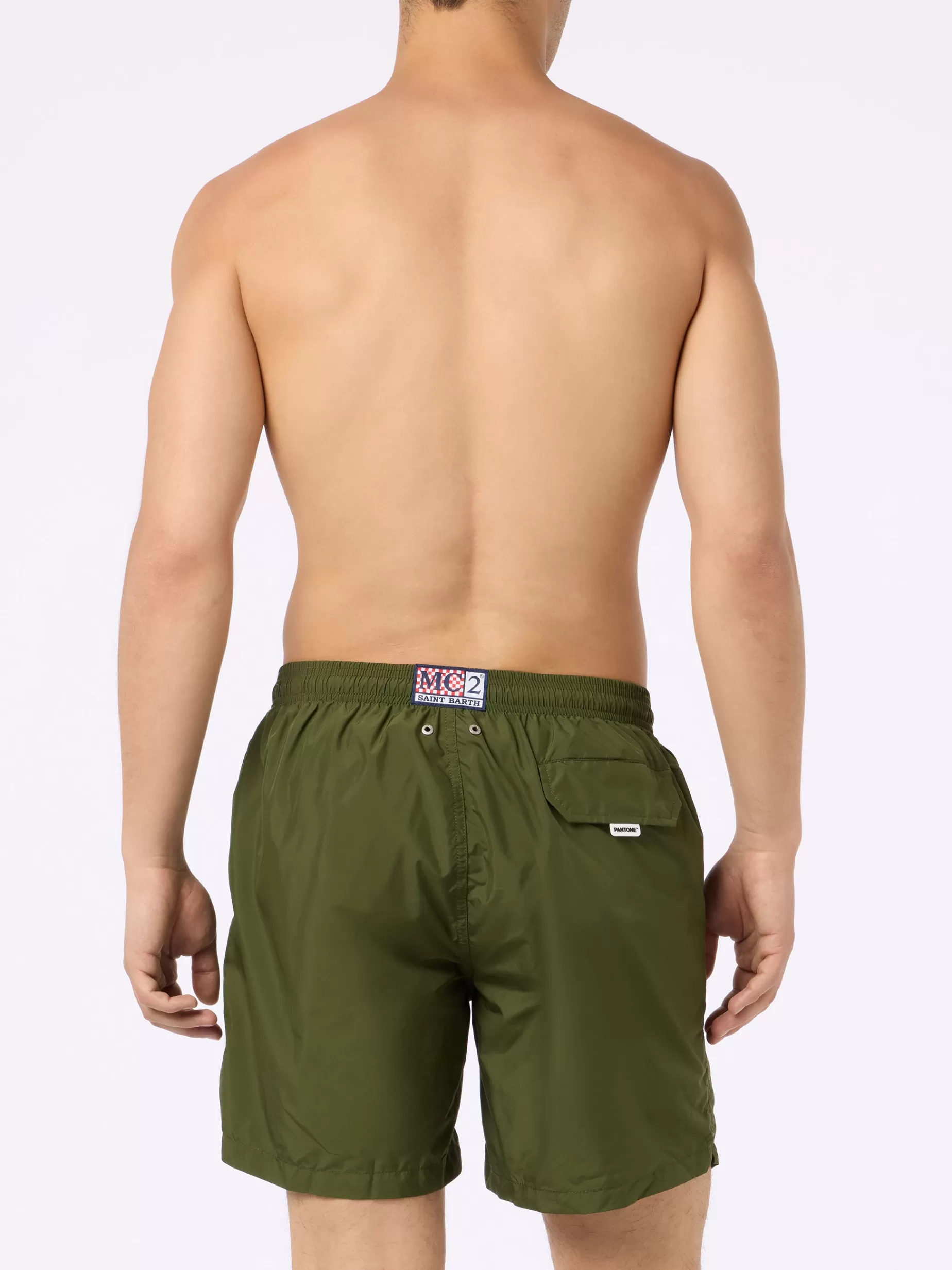 Clearance Costume da bagno da uomo in tessuto leggero verde militare Lighting Pantone | EDIZIONE SPECIALE PANTONE Uomo Costumi Mare Tinta Unita | Tessuto Leggero