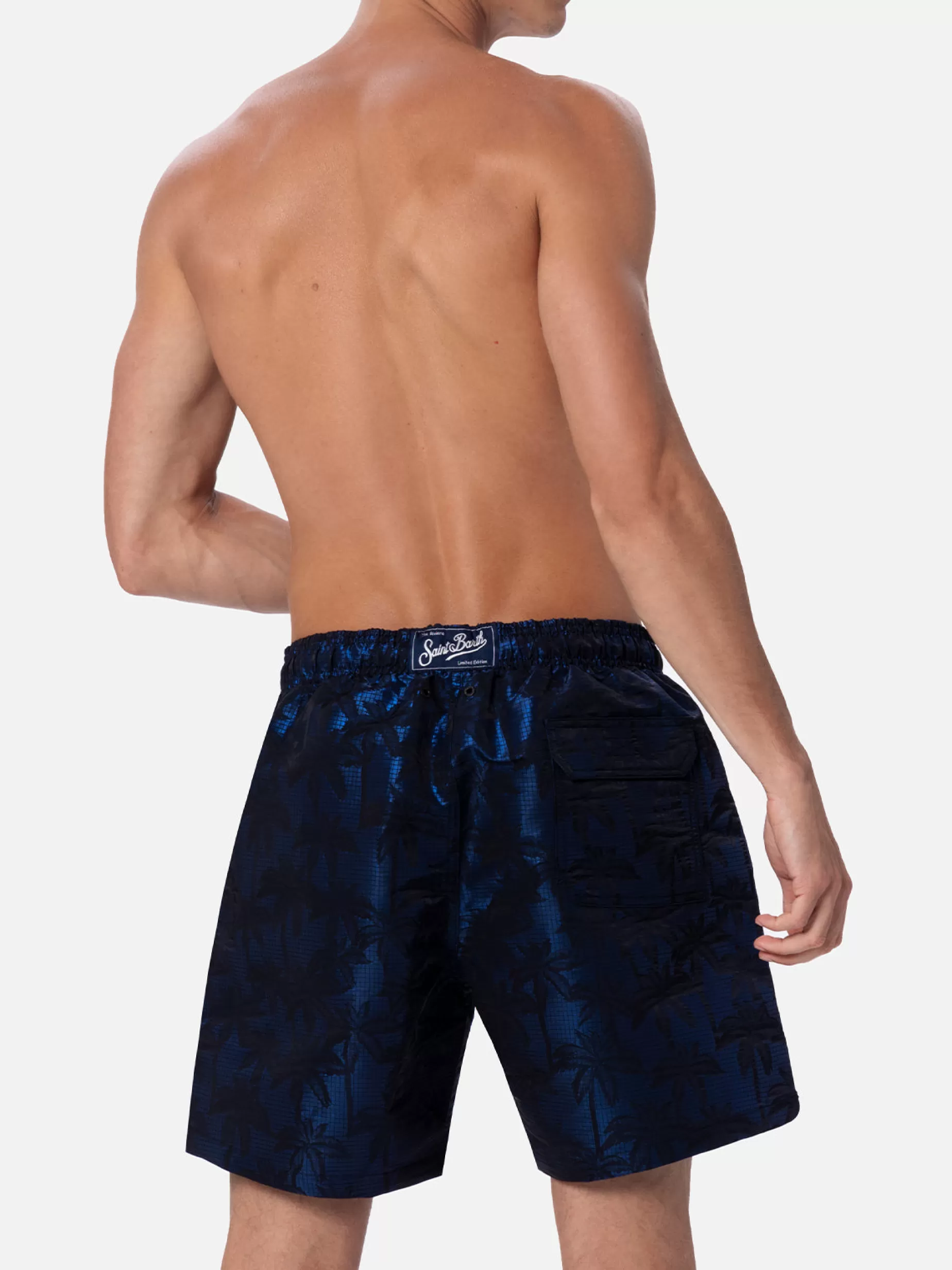 Shop Costume da bagno da uomo in tessuto ripstop Harbour The Riviera con stampa jacquard palme Uomo Costumi Mare Stampati